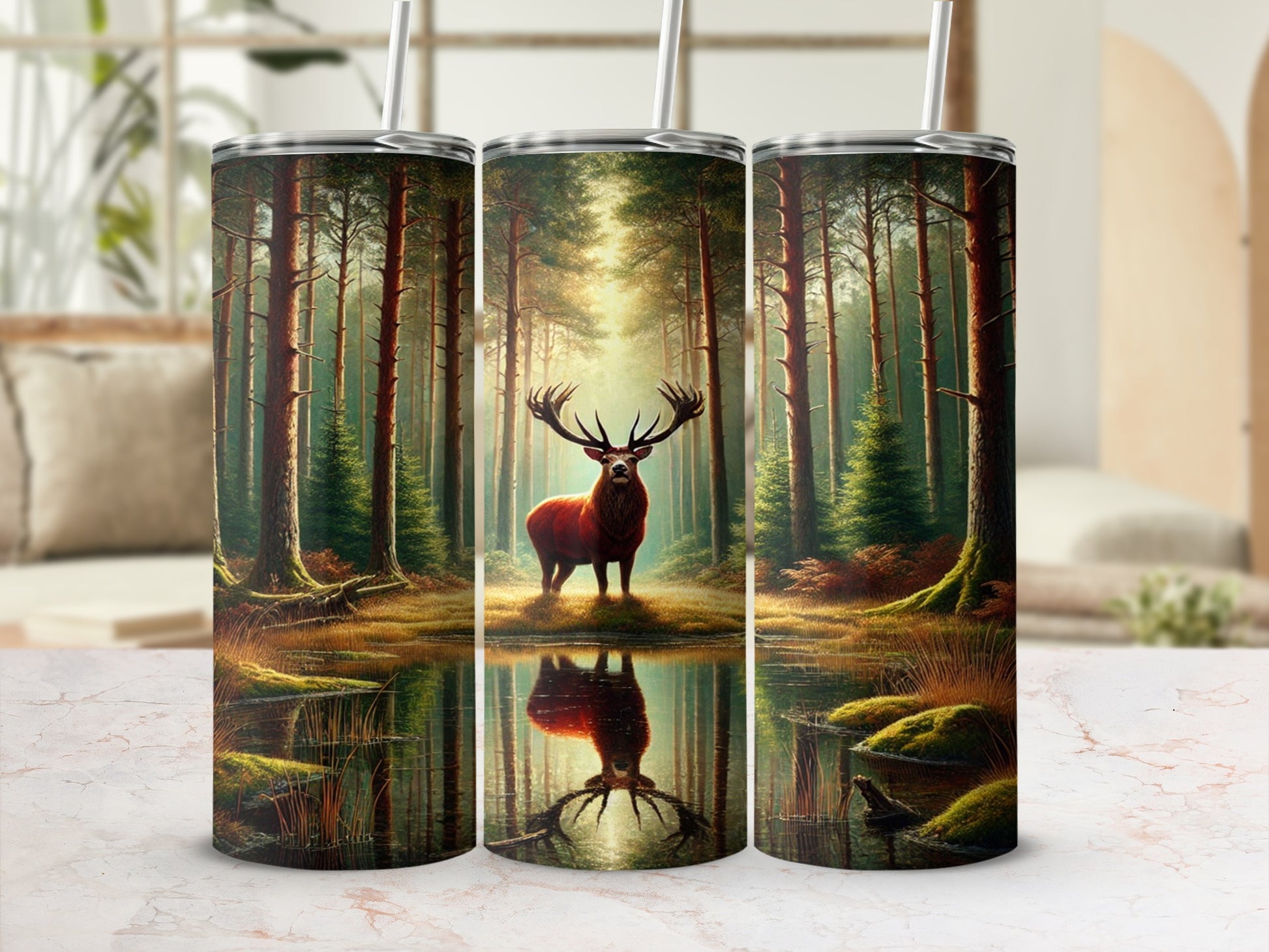 Majestic Forest Stag Coffee Tumbler Flask