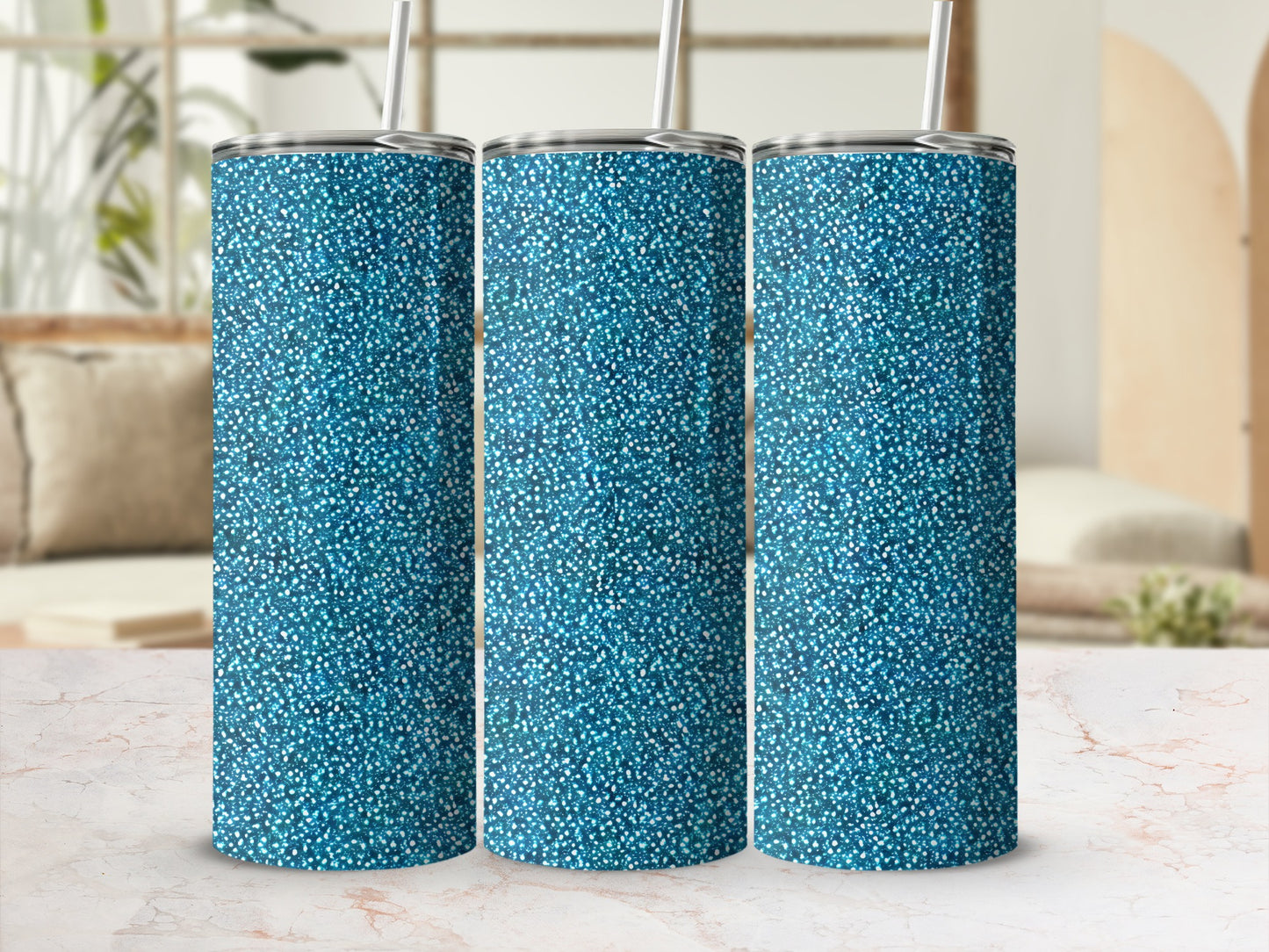 Sparkling Blue Glitter Tumbler Set