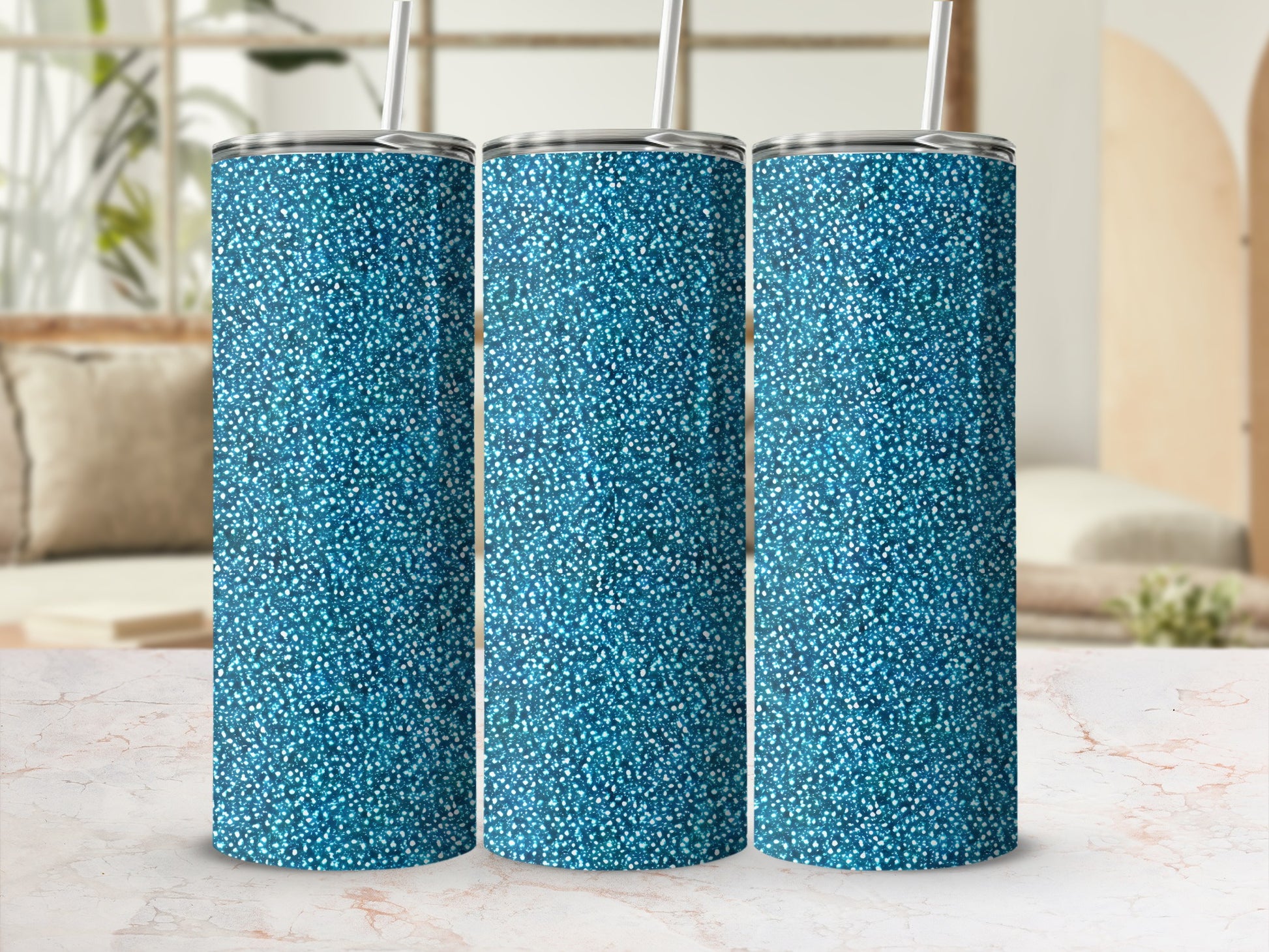 Sparkling Blue Glitter Tumbler Set
