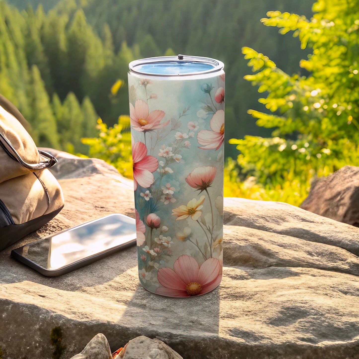 Pink White Floral Pattern Tumbler Outdoors Product Type