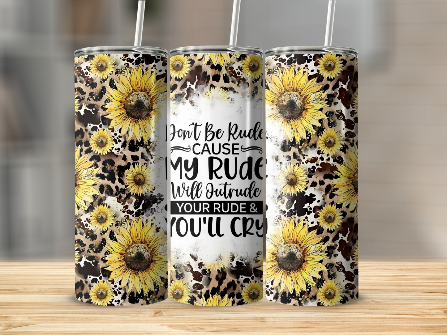 Sunflower and Leopard Print Insulated Tumbler