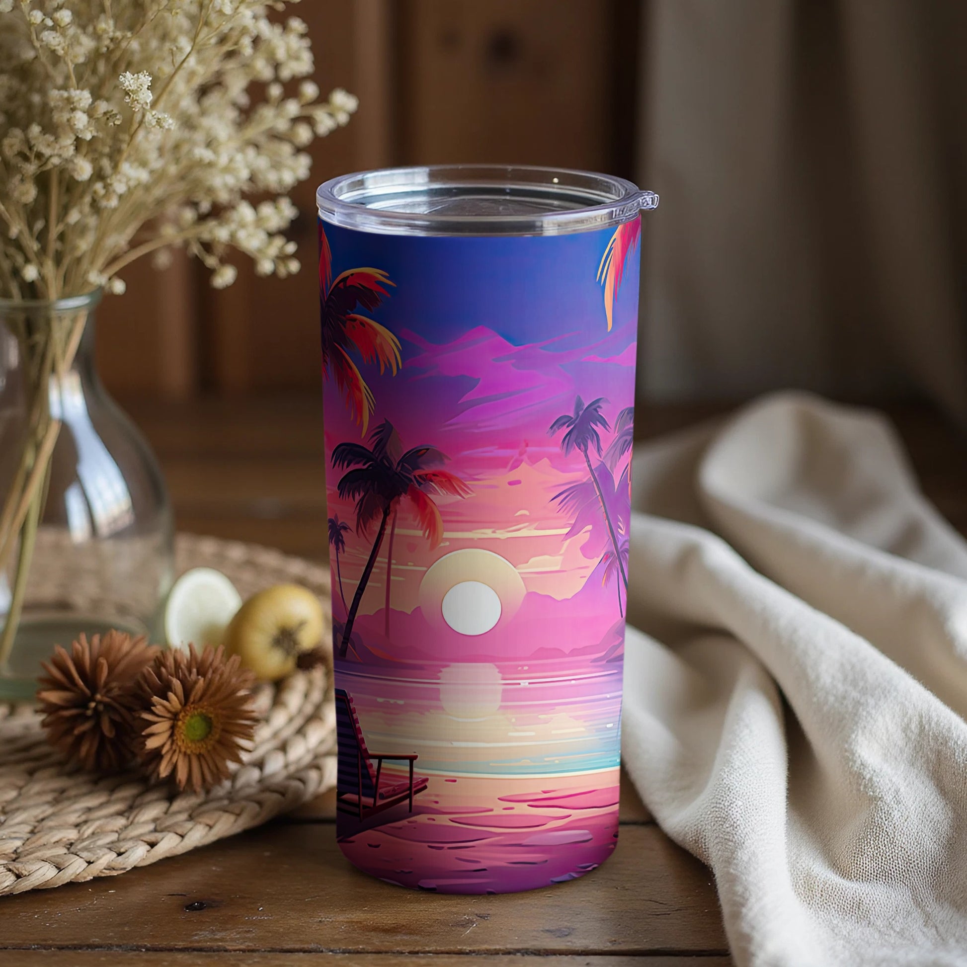 Sunset Beach Scene Insulated Tumbler Travel Mug