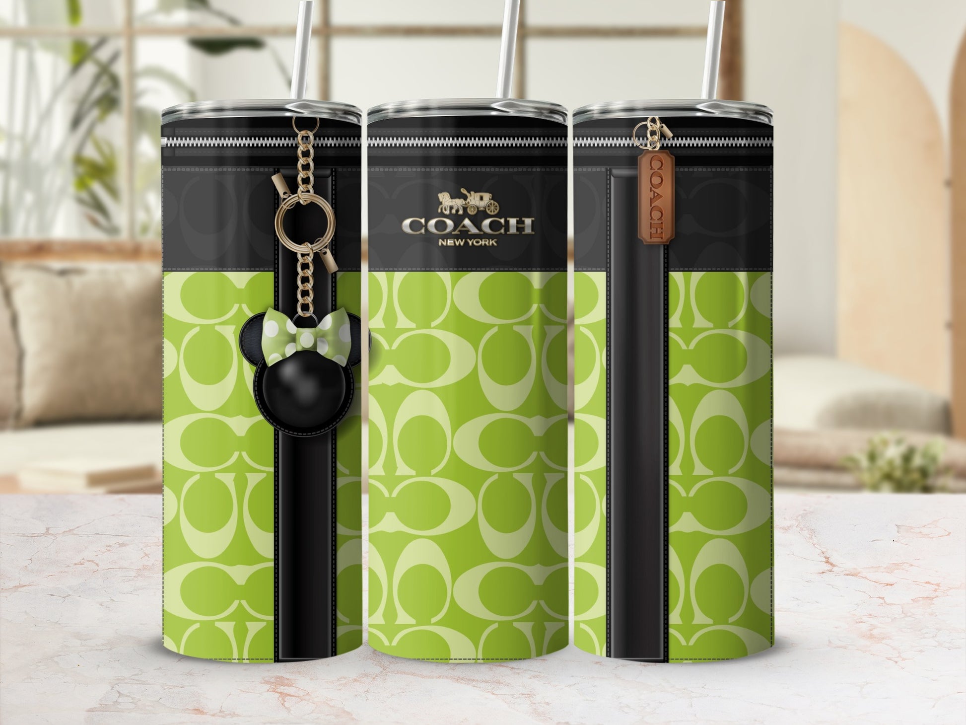 Green and Black Designer-Inspired Tumbler with Keychain Option