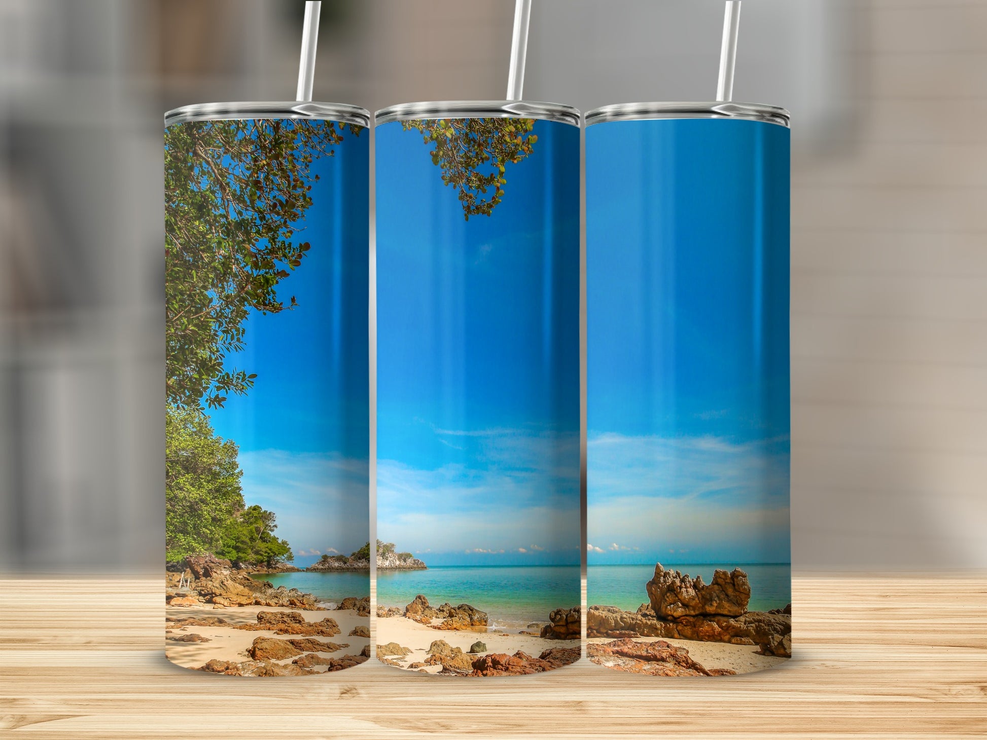 Stunning Tropical Beach Design Tumbler Set