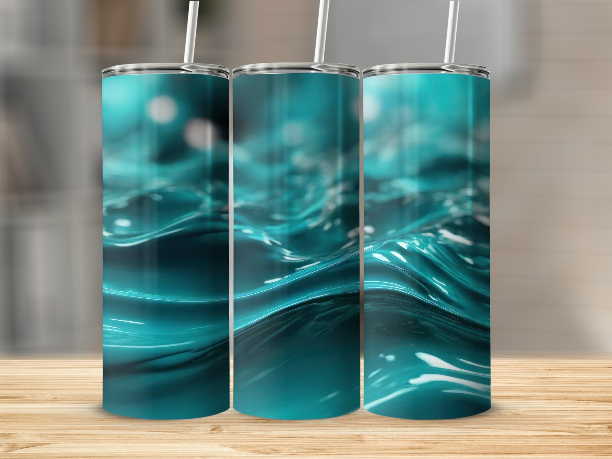 Teal Aqua Glossy Wavy Liquid Abstract Pattern product type