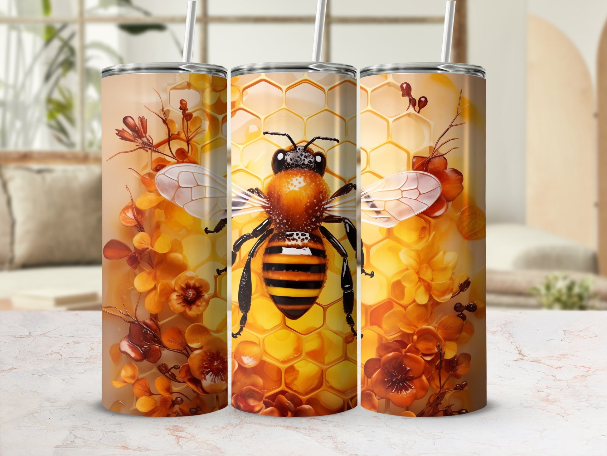 Golden Bee Honeycomb Flowers Tumbler Product Type