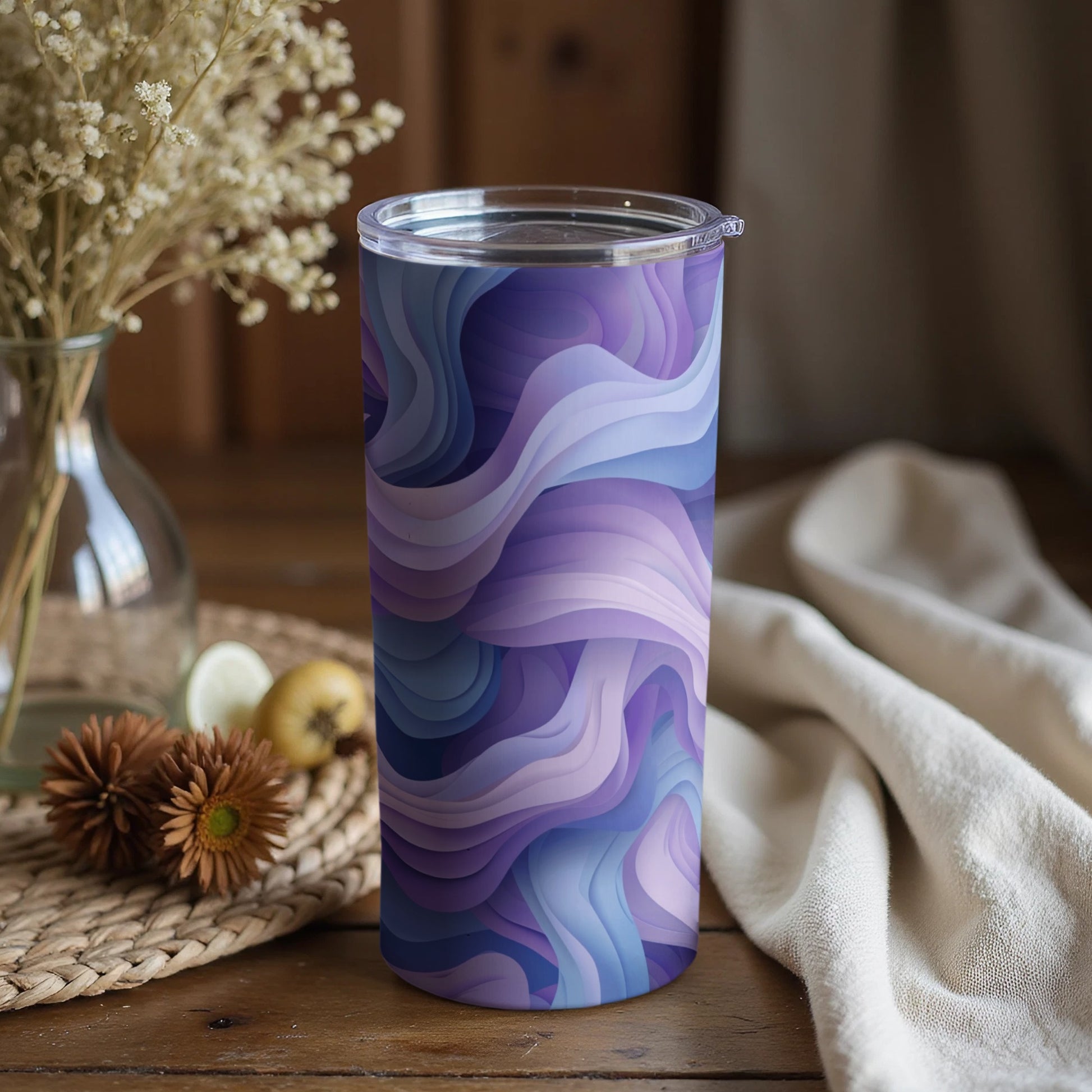 Purple and Blue Abstract Wave Pattern Tumbler Design