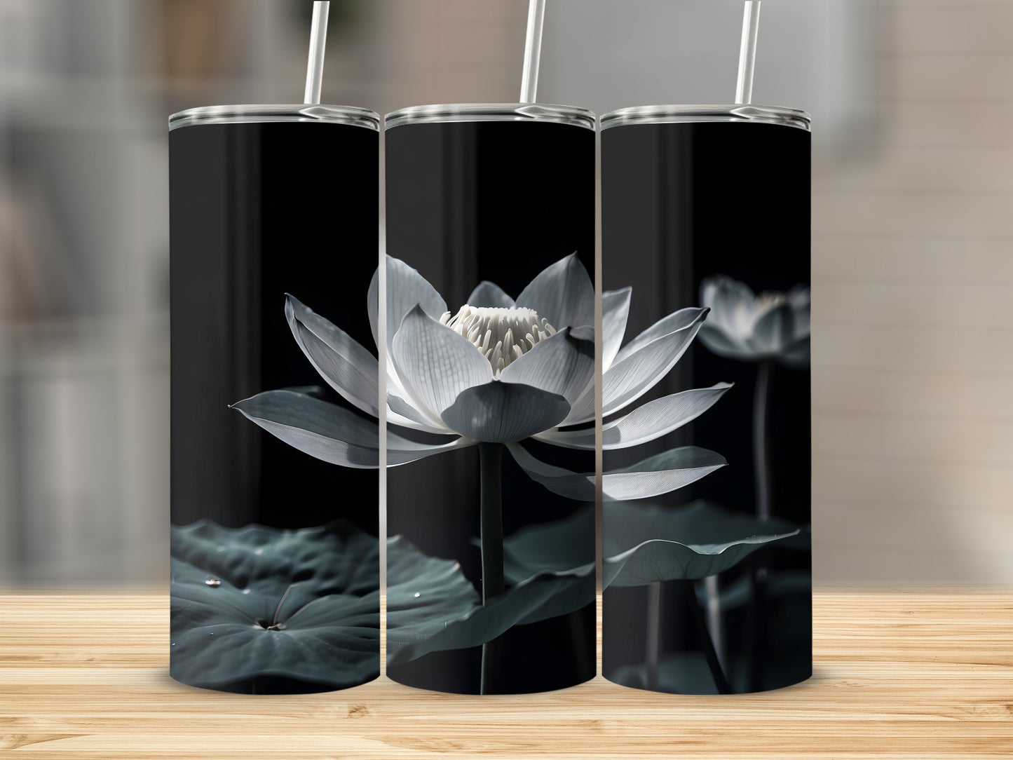 Elegant White Lotus Blossom Dark Background Tumbler product type