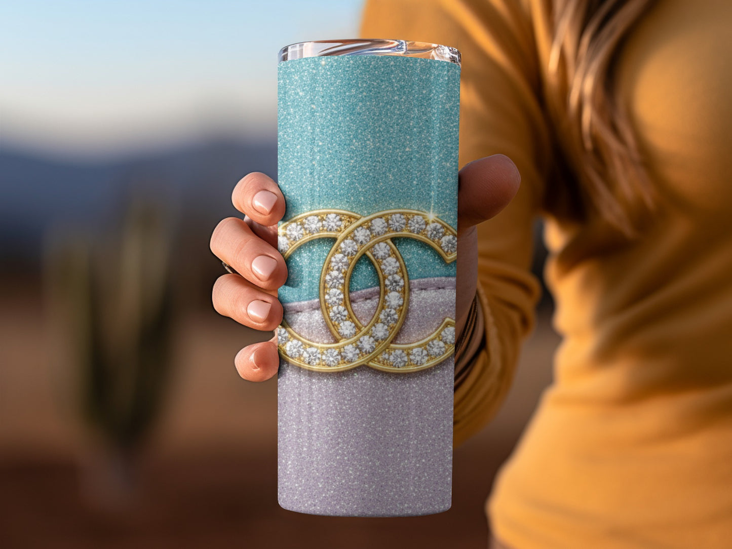 Sparkling Elegance Featuring Golden Emblem Design Tumbler