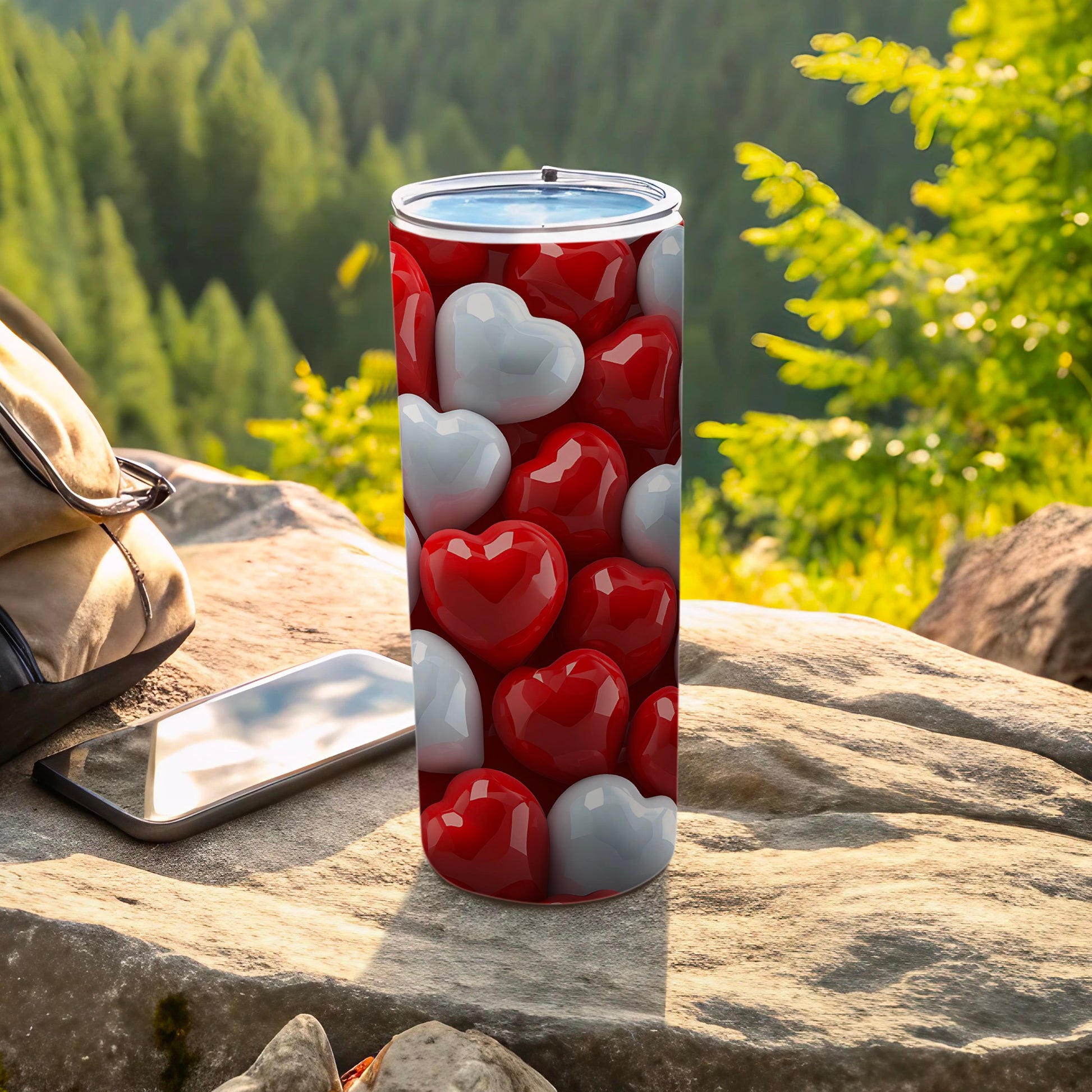 Glossy Red White Hearts Pattern Design Tumbler product type