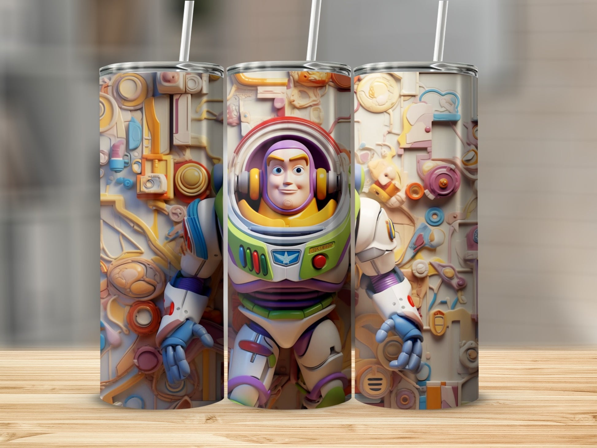 Buzz Lightyear Inspired Colorful Art on Drinkware Product