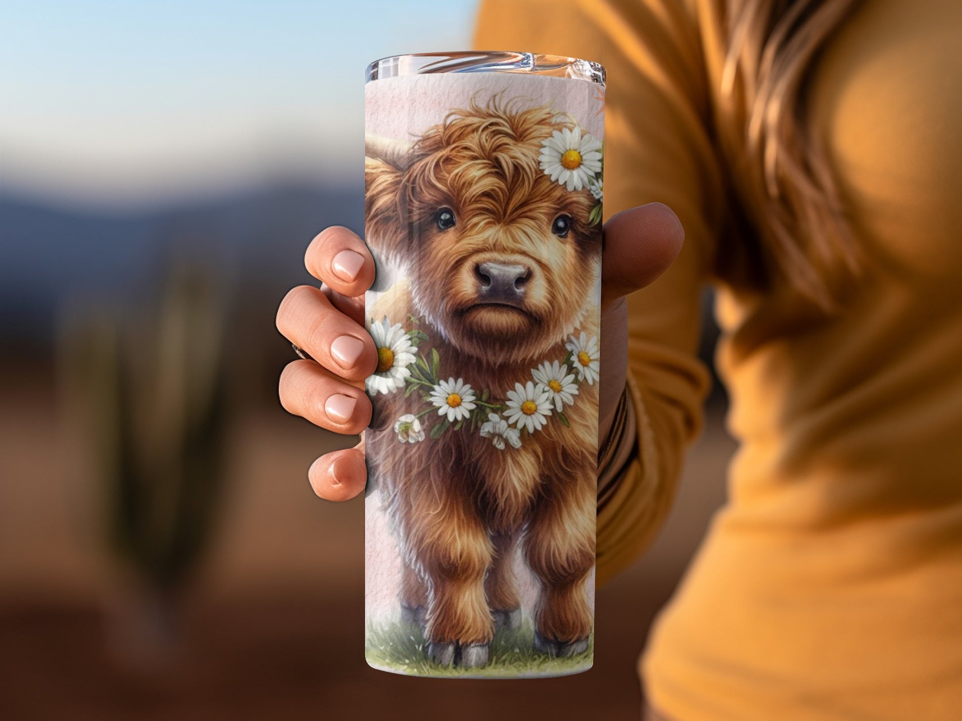 Cute Highland Cow With Daisies Insulated Tumbler