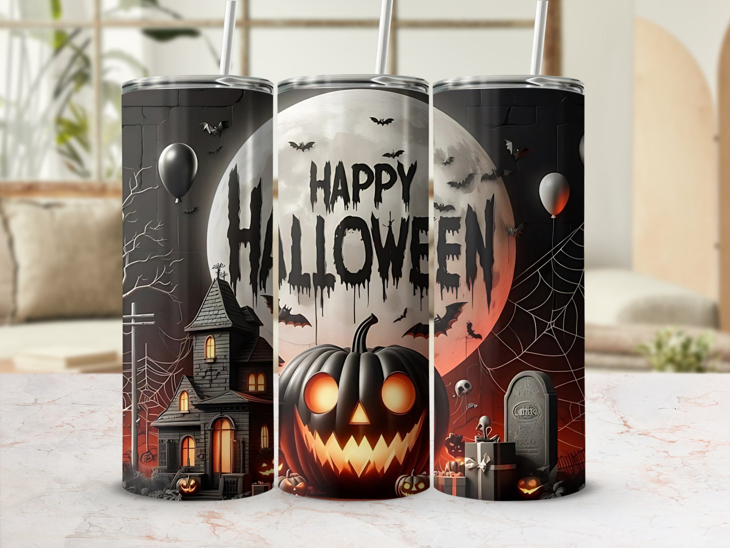 Spooky Halloween Themed Tall Drink Tumbler Set