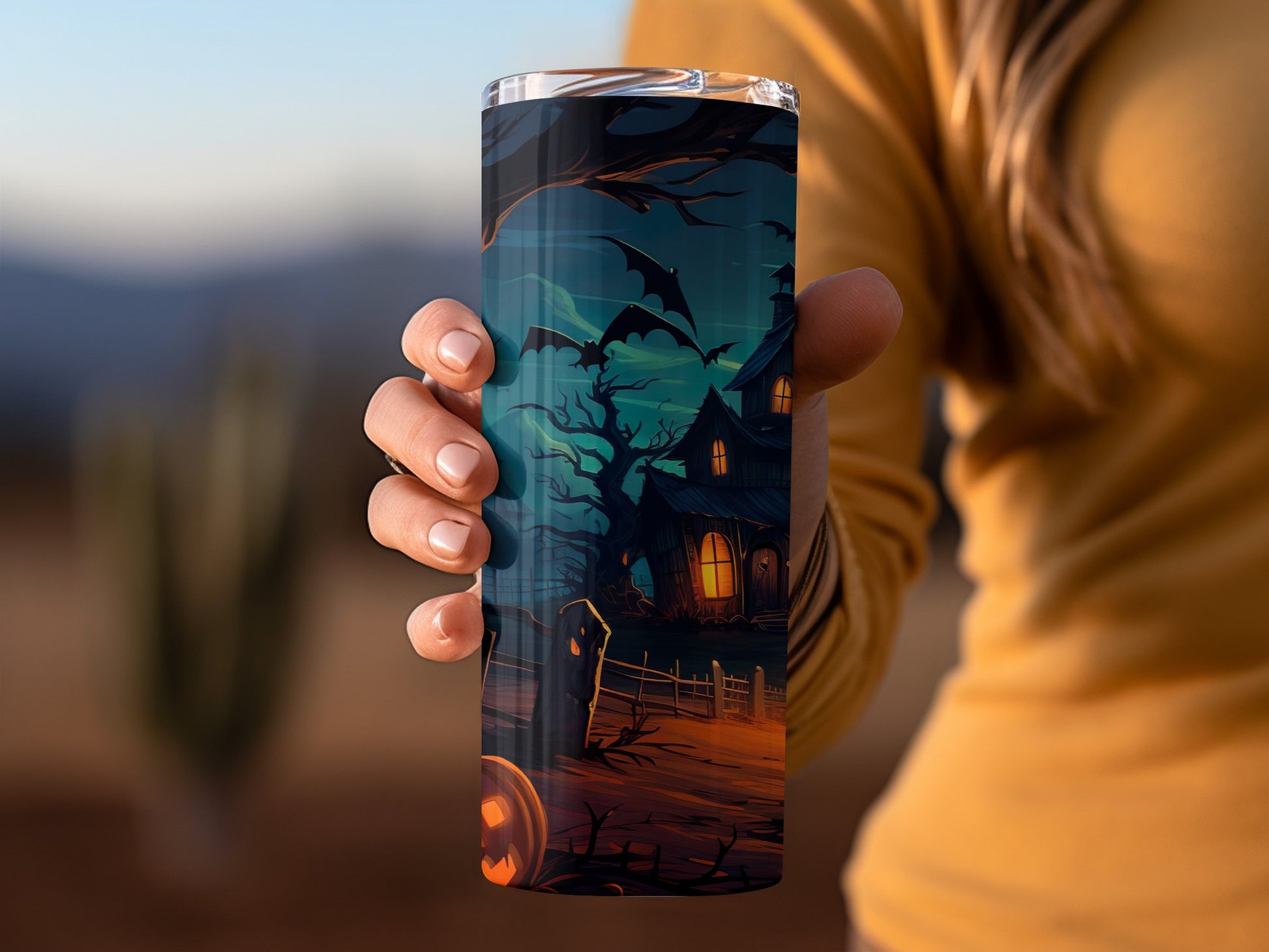 Spooky Halloween Haunted House Design Tumbler