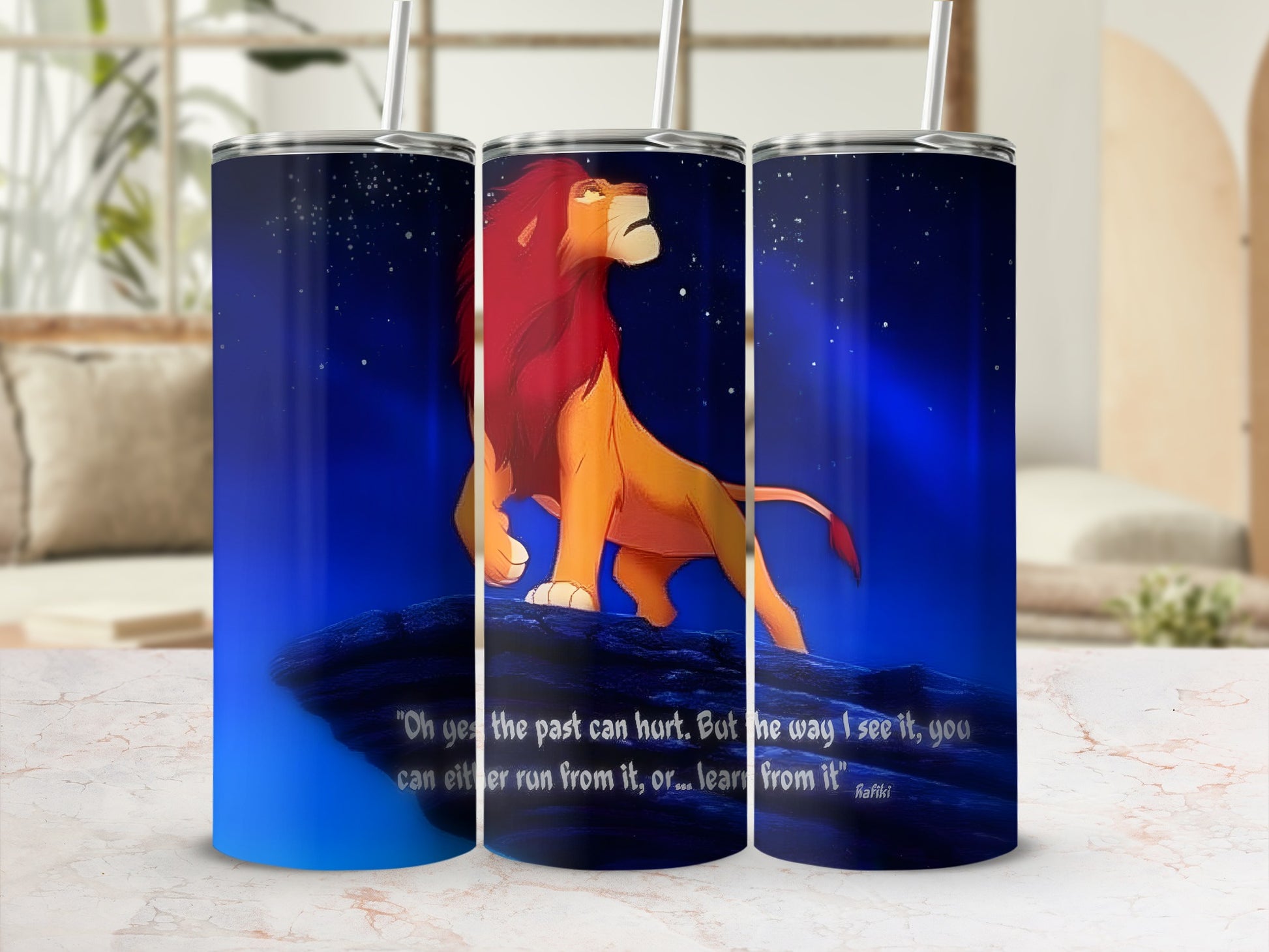 Simba from The Lion King on a starry night, with Rafiki's quote.