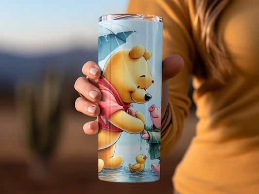 Winne The Pooh And Piglet In Rain With A Duck Tumblers