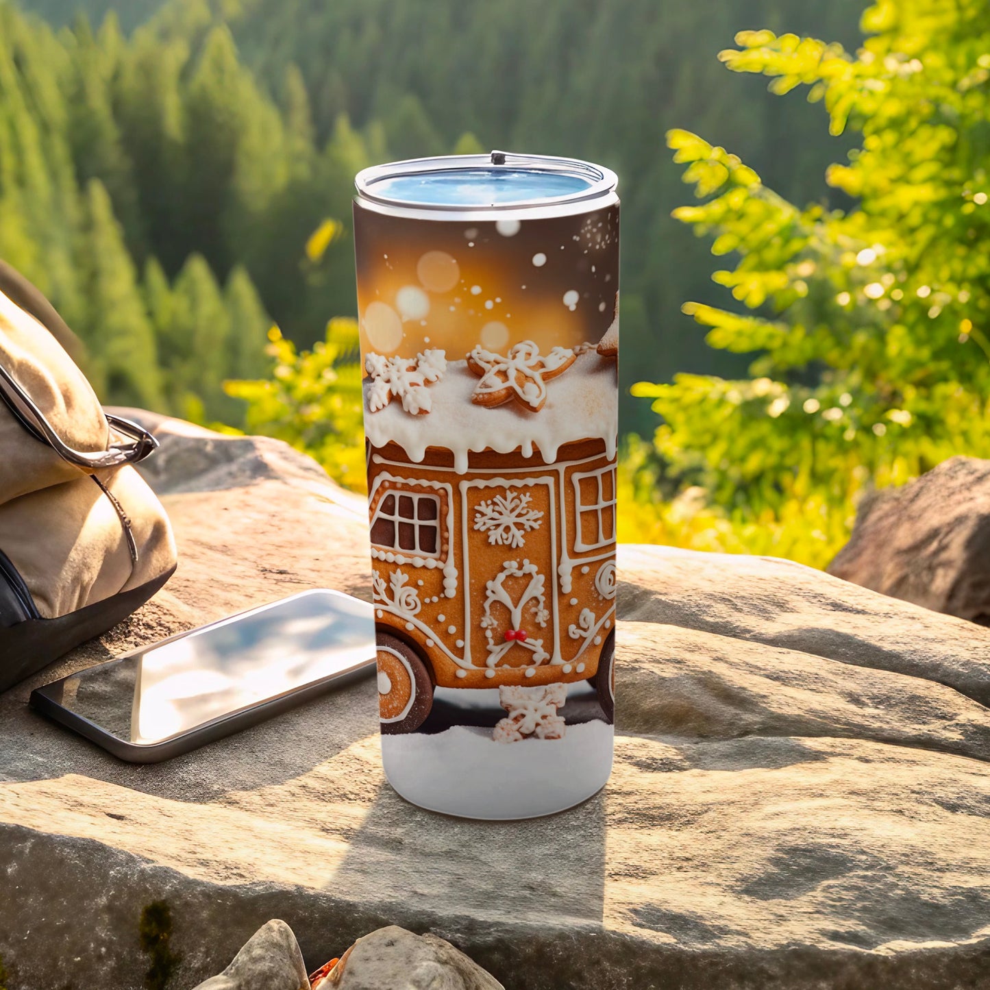 Festive Gingerbread House Travel Tumbler for Hot Beverages