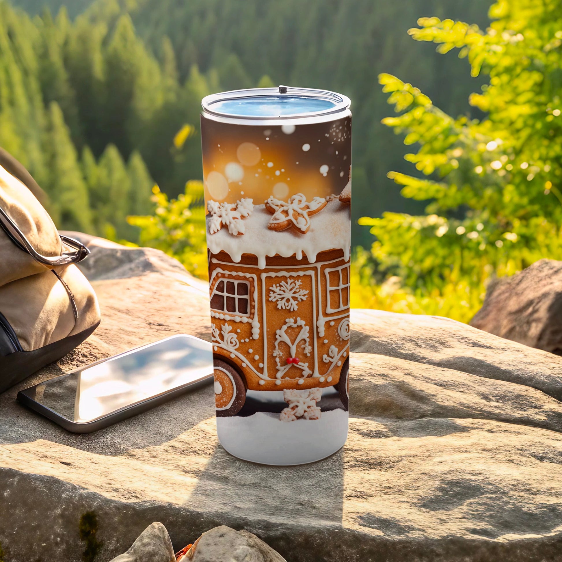 Festive Gingerbread House Travel Tumbler for Hot Beverages