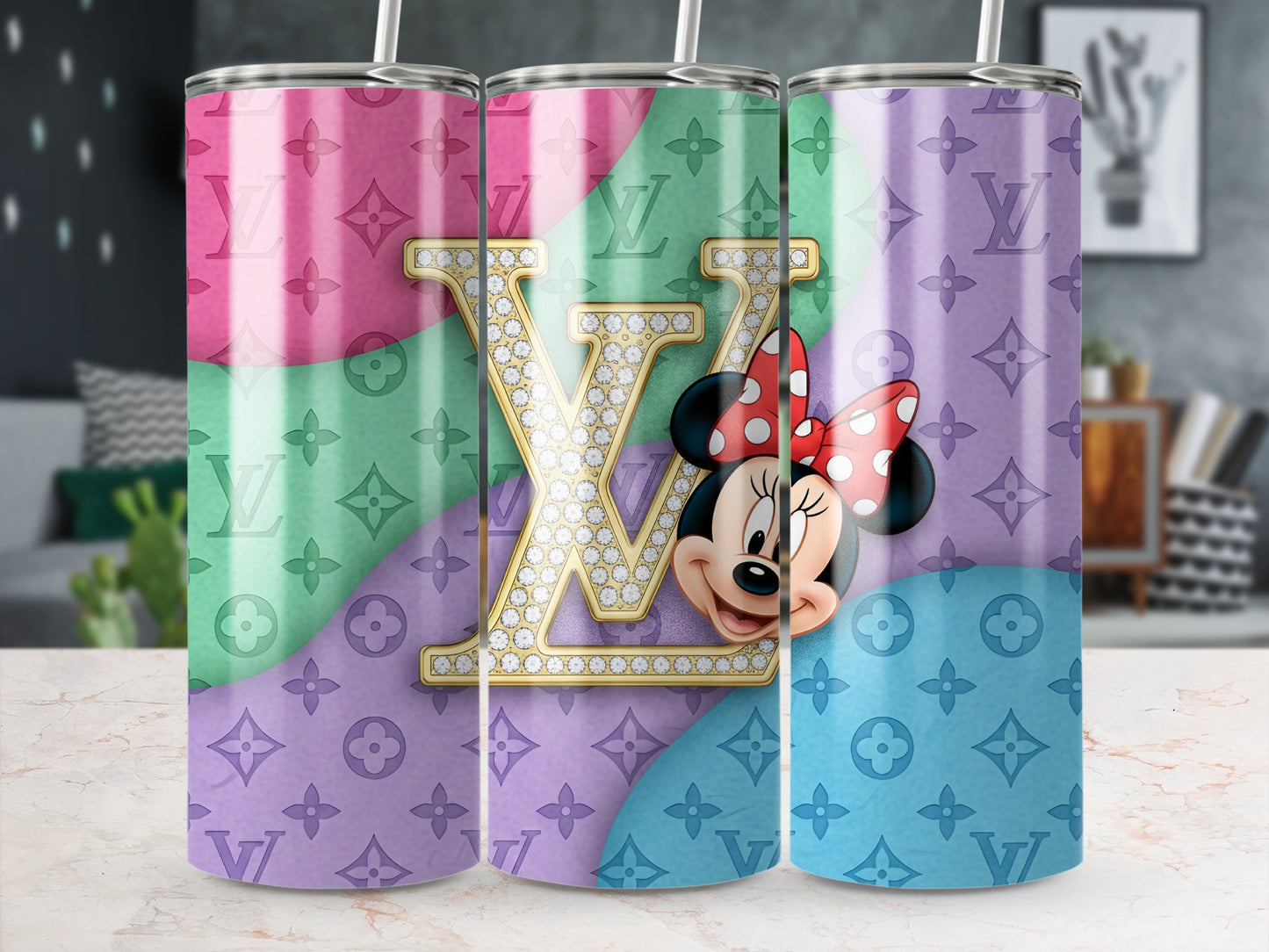 Colorful Minnie Mouse Inspired Pattern Tumbler