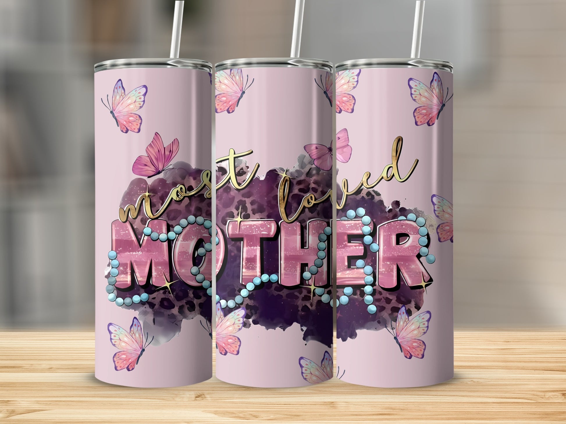 Most Loved Mother Butterfly Design Tumbler Product