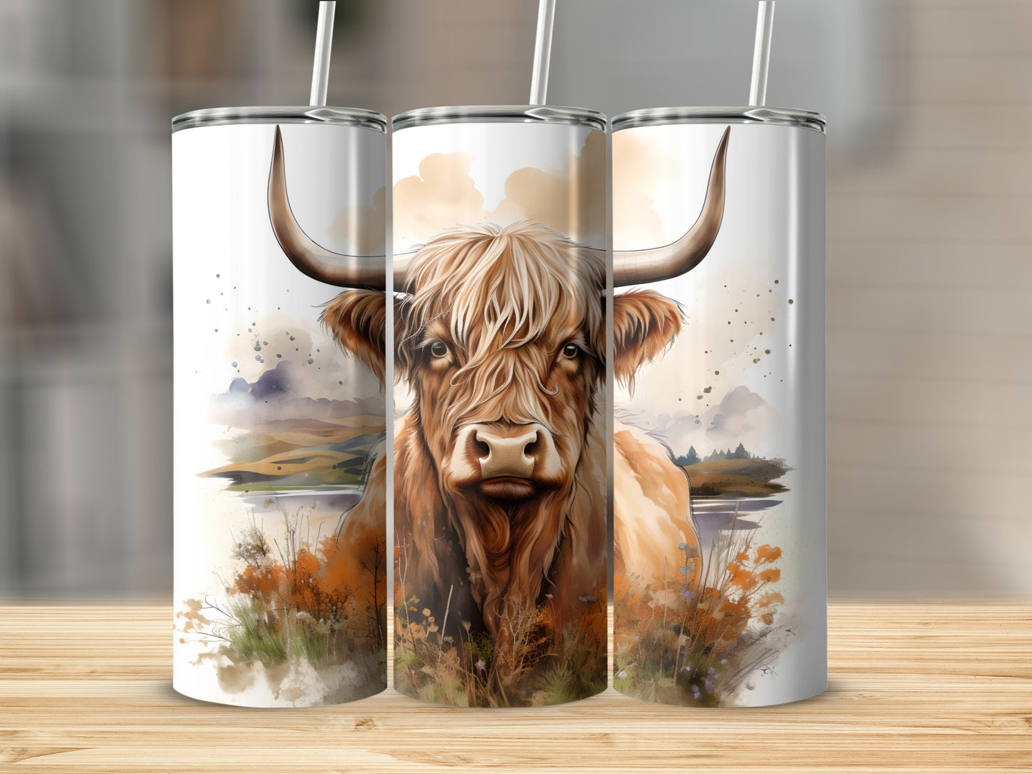 Highland Cow Nature Art Design Tumbler Cup