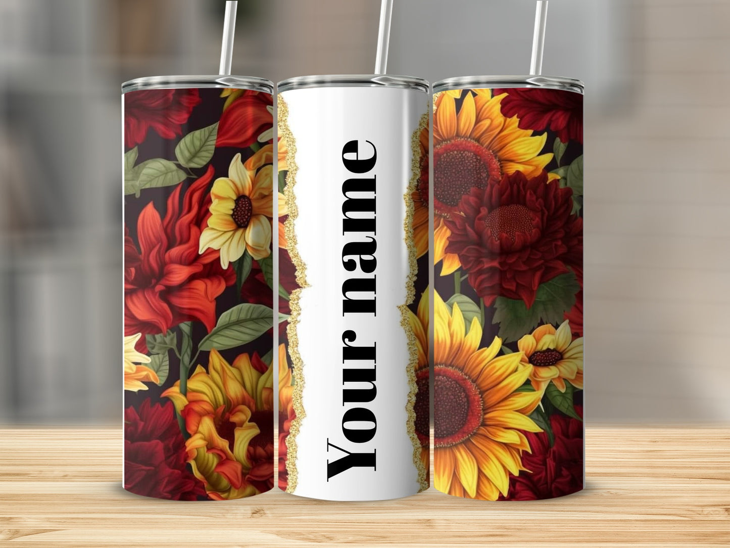 Custom Floral Design Tumbler with Sunflower Pattern