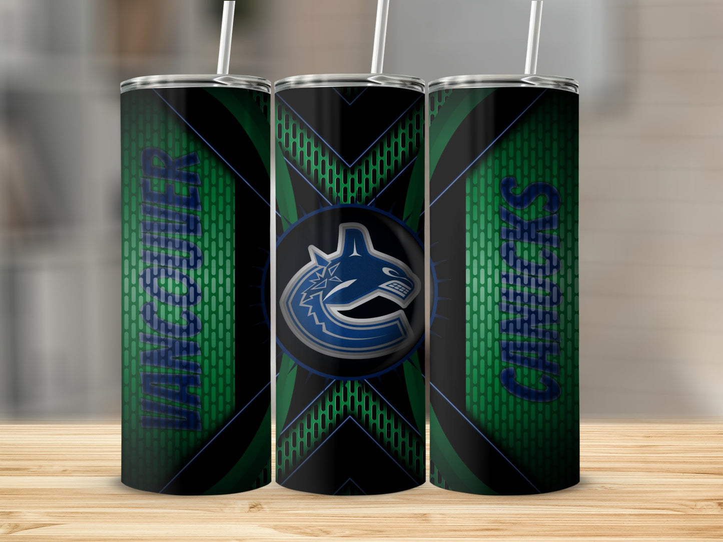 Vancouver Canucks Emblem in Green and Black Design Tumblers