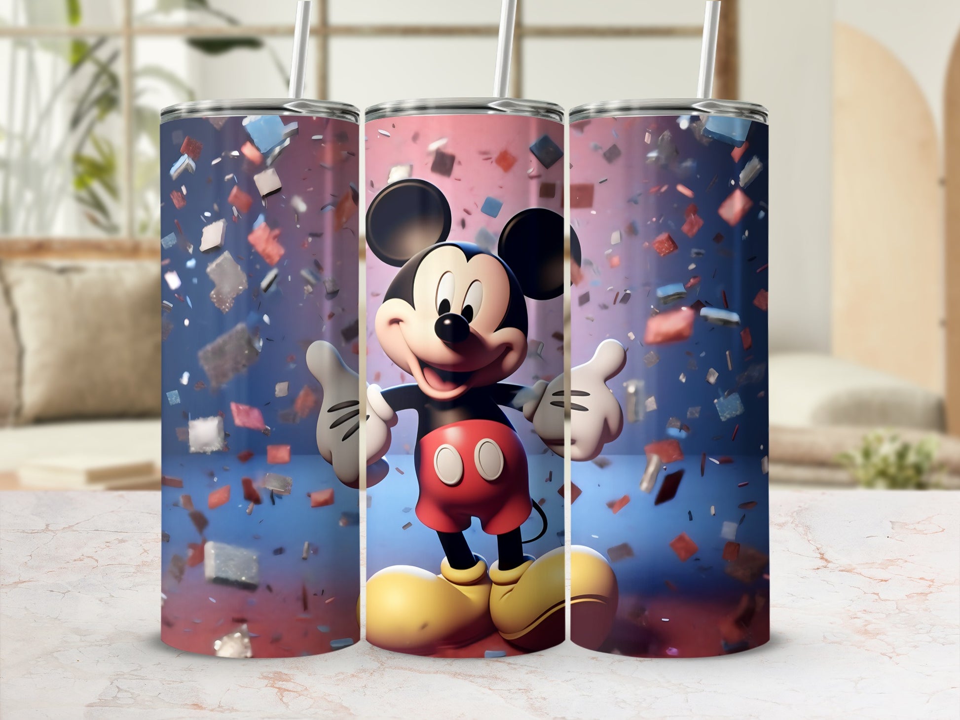 Mickey Mouse Tumbler with Colorful Confetti Design