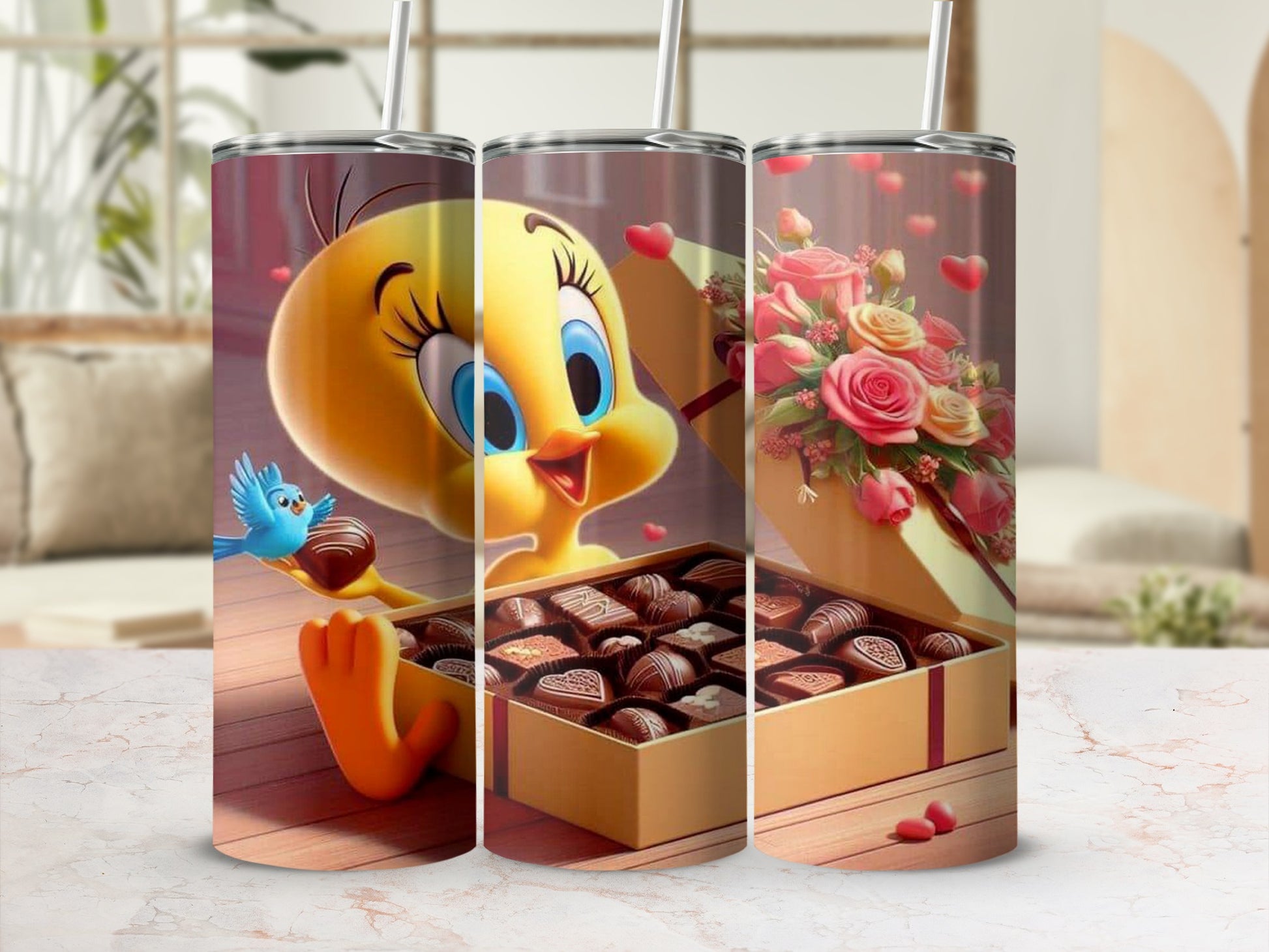 Cute Cartoon Character with Chocolates Tumbler
