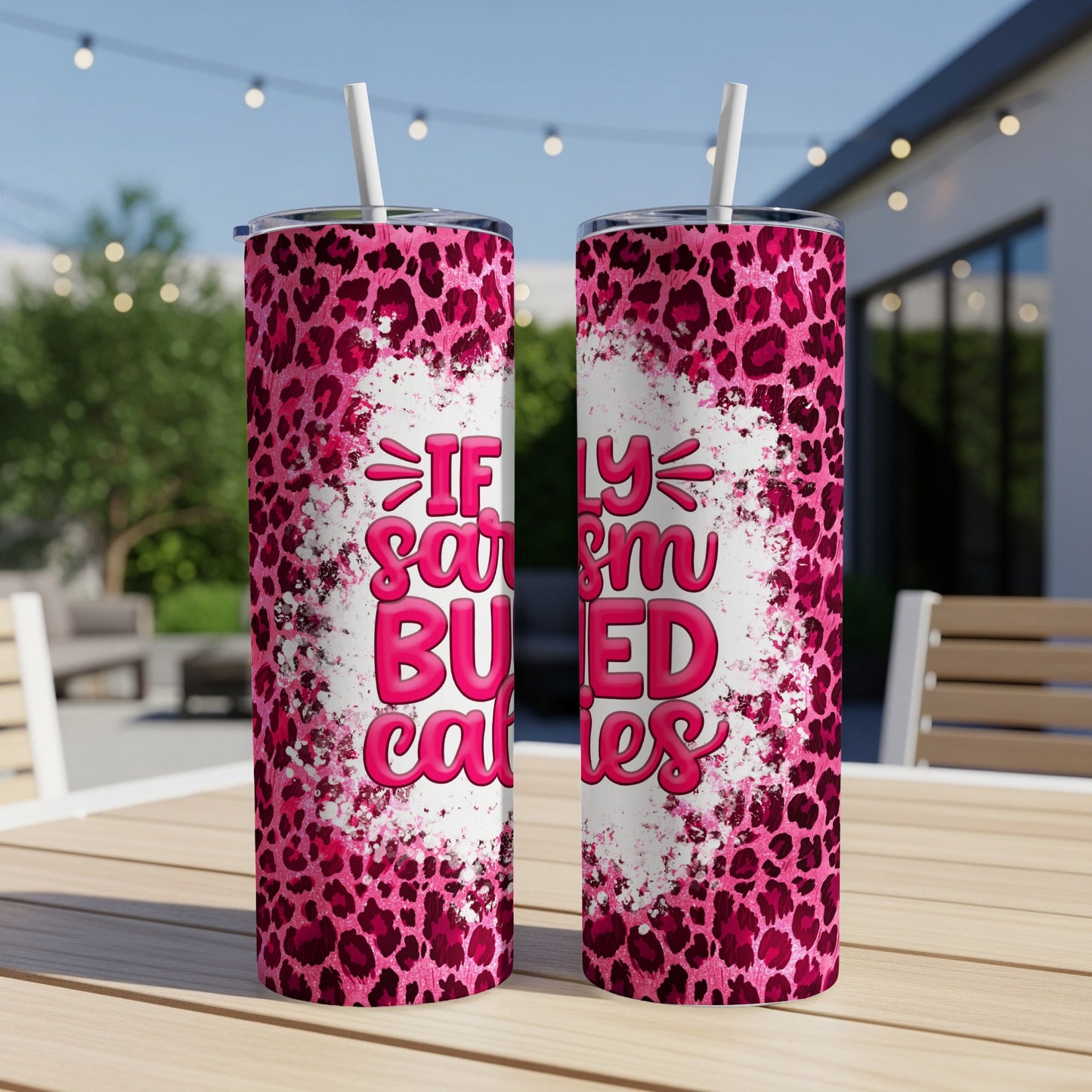 Pink leopard print tumbler with text "If I'm a sassy buried it lies".