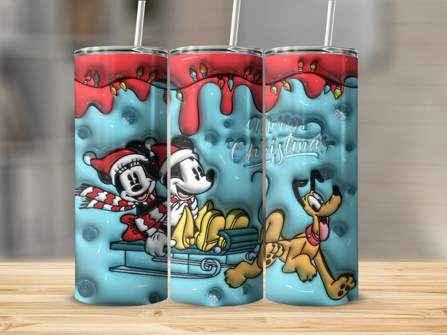 Merry Christmas Cartoon Character Tumbler with Straw