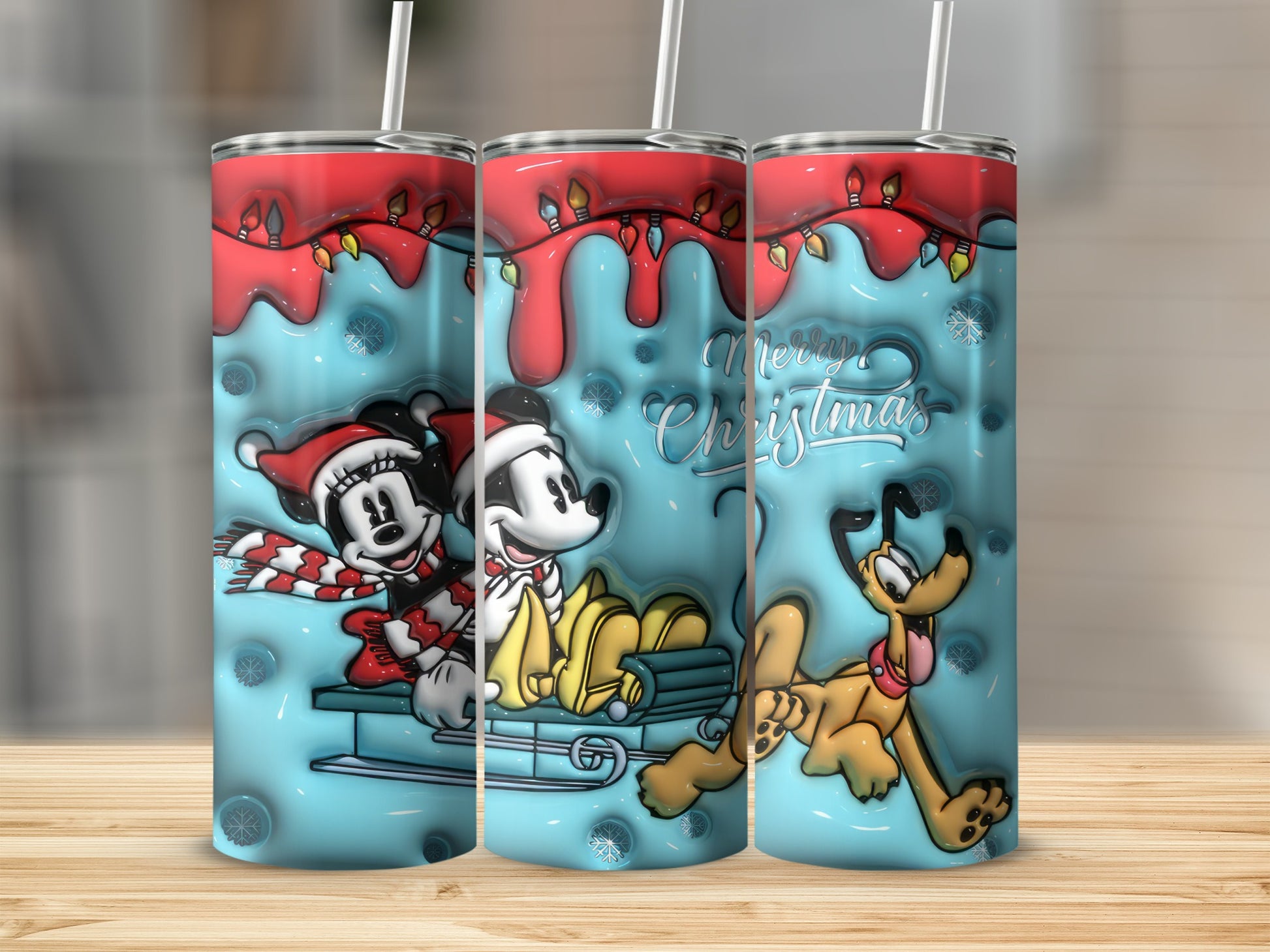 Merry Christmas Cartoon Character Tumbler with Straw