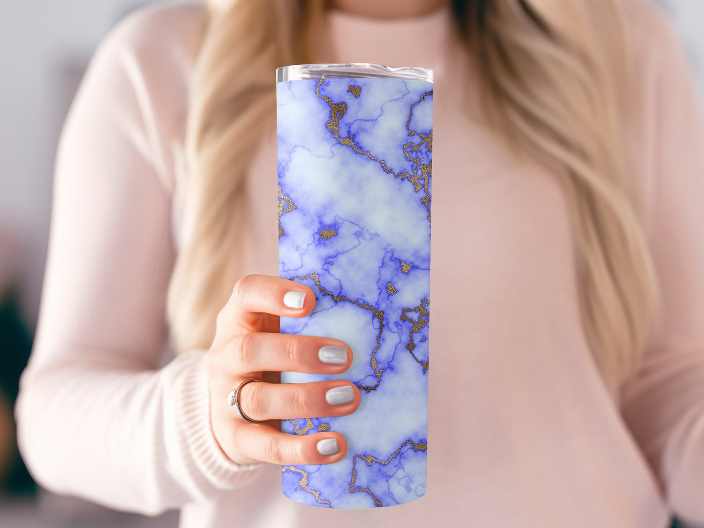 Blue Marble with Gold Veins Designer Artistic Tumblers