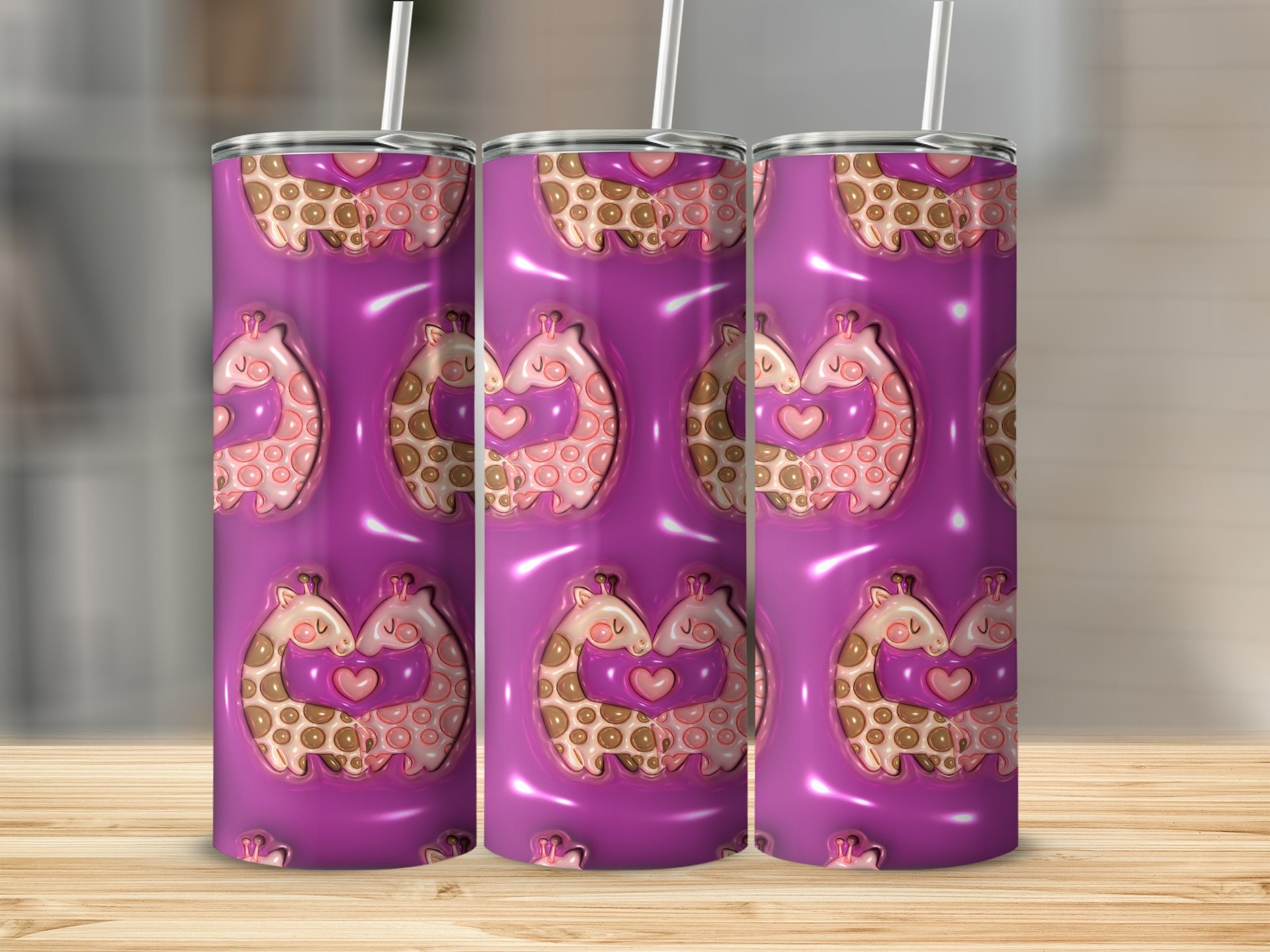 Cute Pink and Purple Animal Pattern Tumbler Design