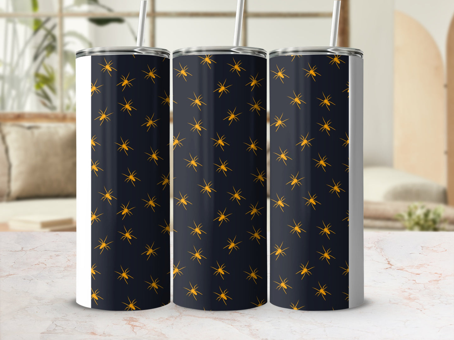 Orange Spiders Dark Blue Pattern Tumbler Product Type