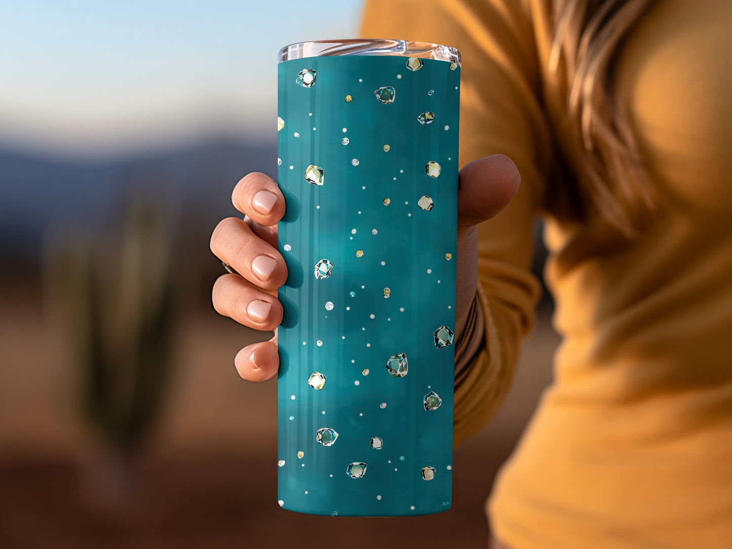 Sparkling Gems on Teal Surface Decorative Tumblers