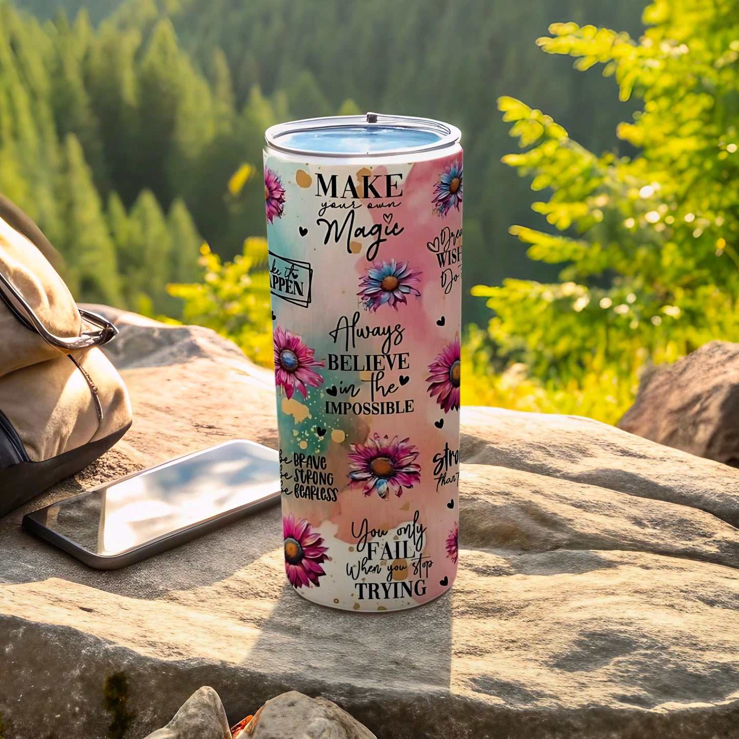 Motivational Quotes Floral Design Tumbler  Travel Mug