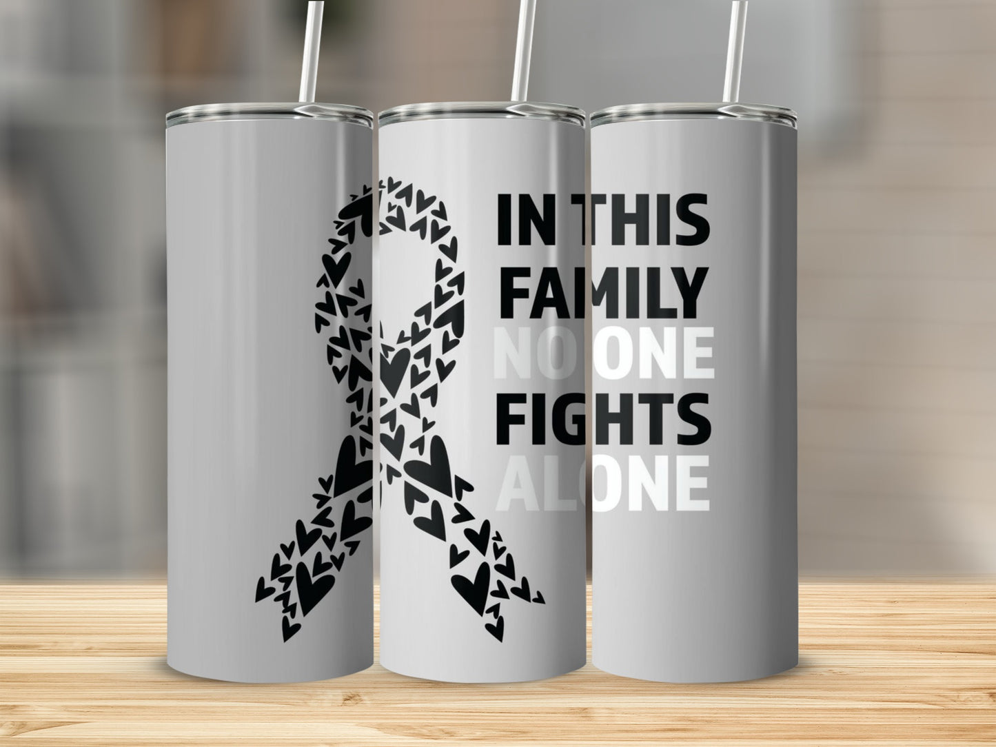 In This Family No One Fights Alone tumbler cup
