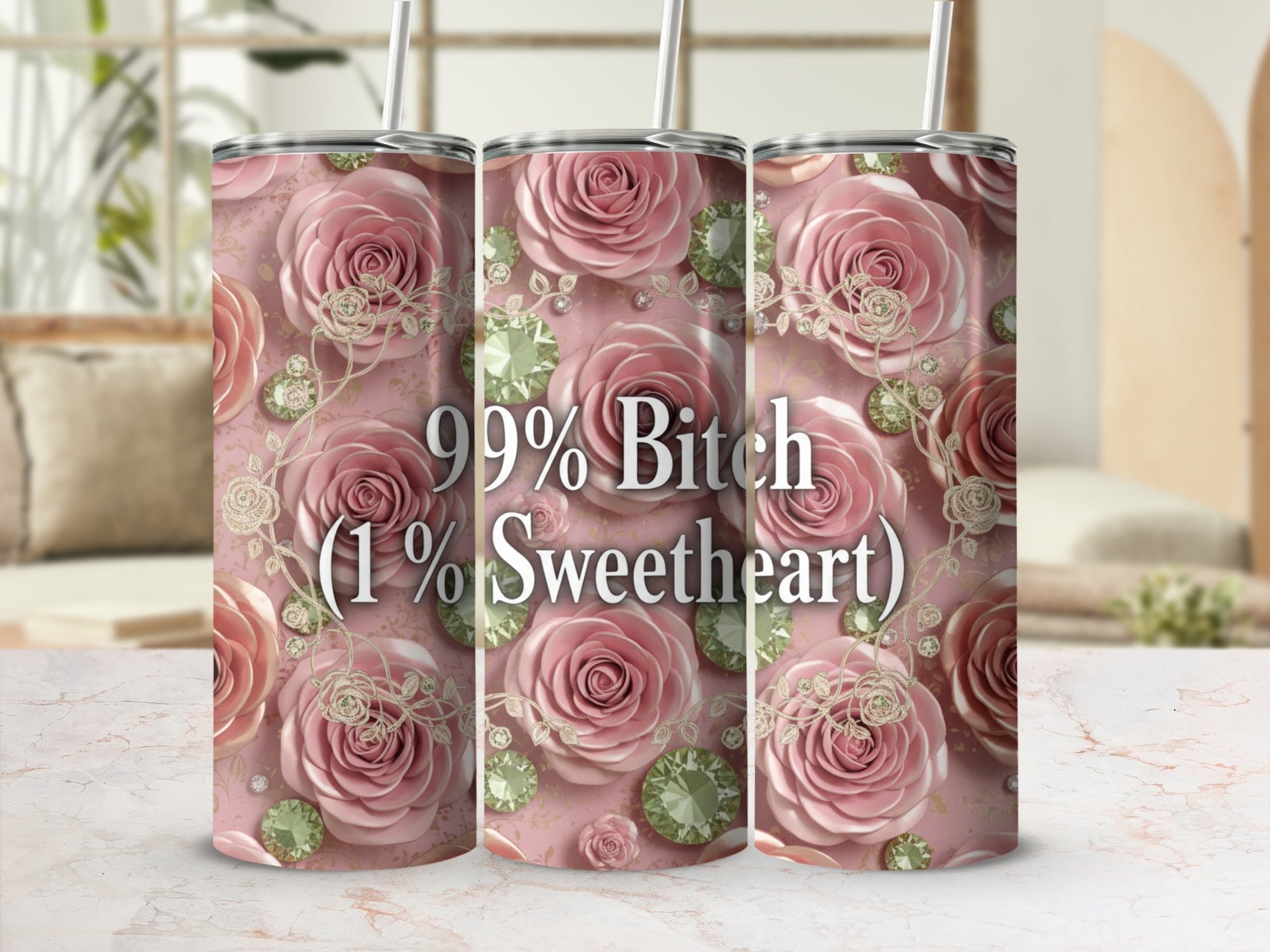 99% Bitch 1% Sweetheart Floral Tumbler Product