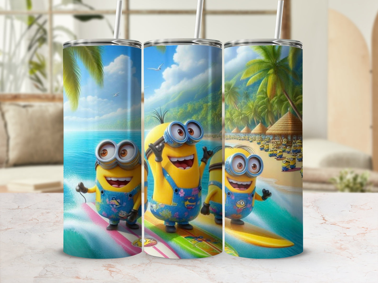 Surfing Minion Tumbler Tropical Beach Custom Tumbler
