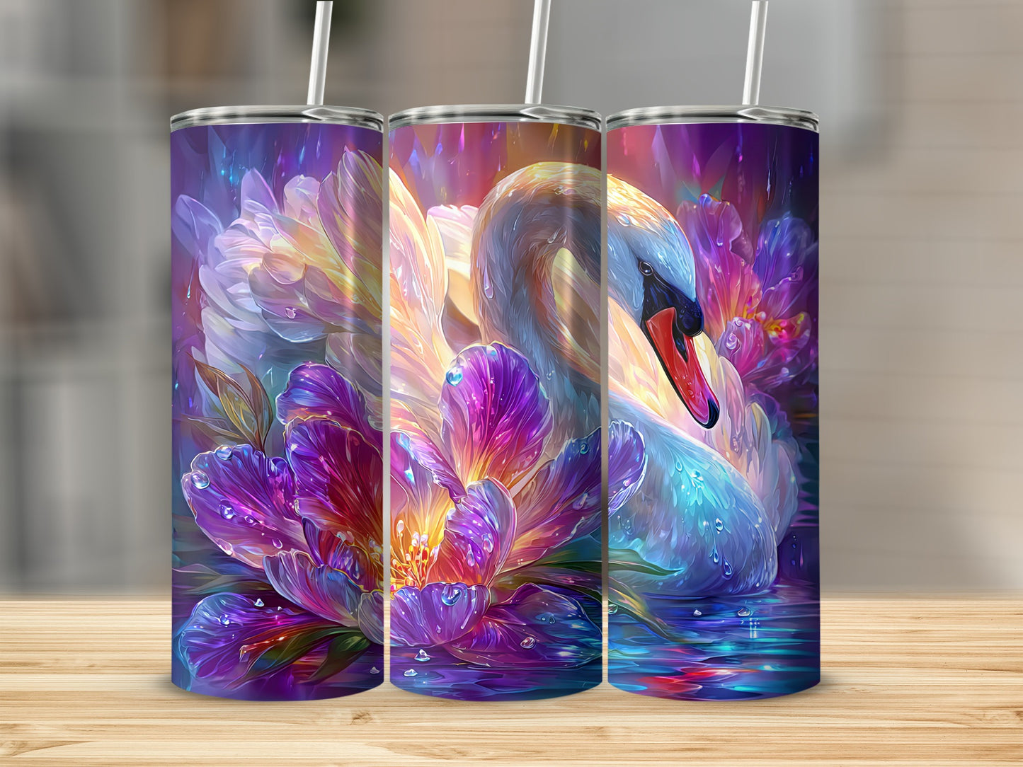 Elegant Swan and Floral Art Design Tumbler
