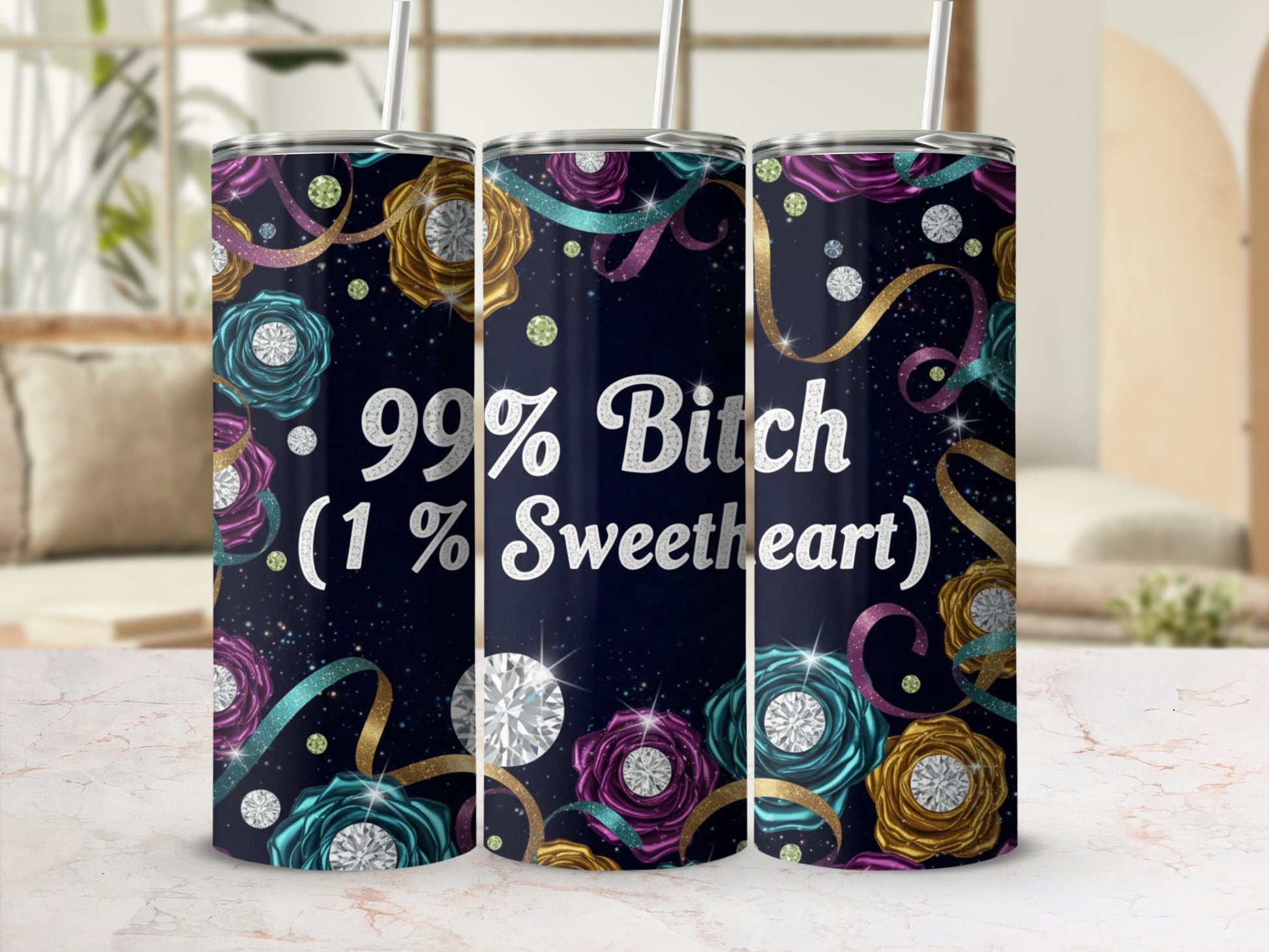 99% Bitch 1% Sweetheart Floral Design Tumbler