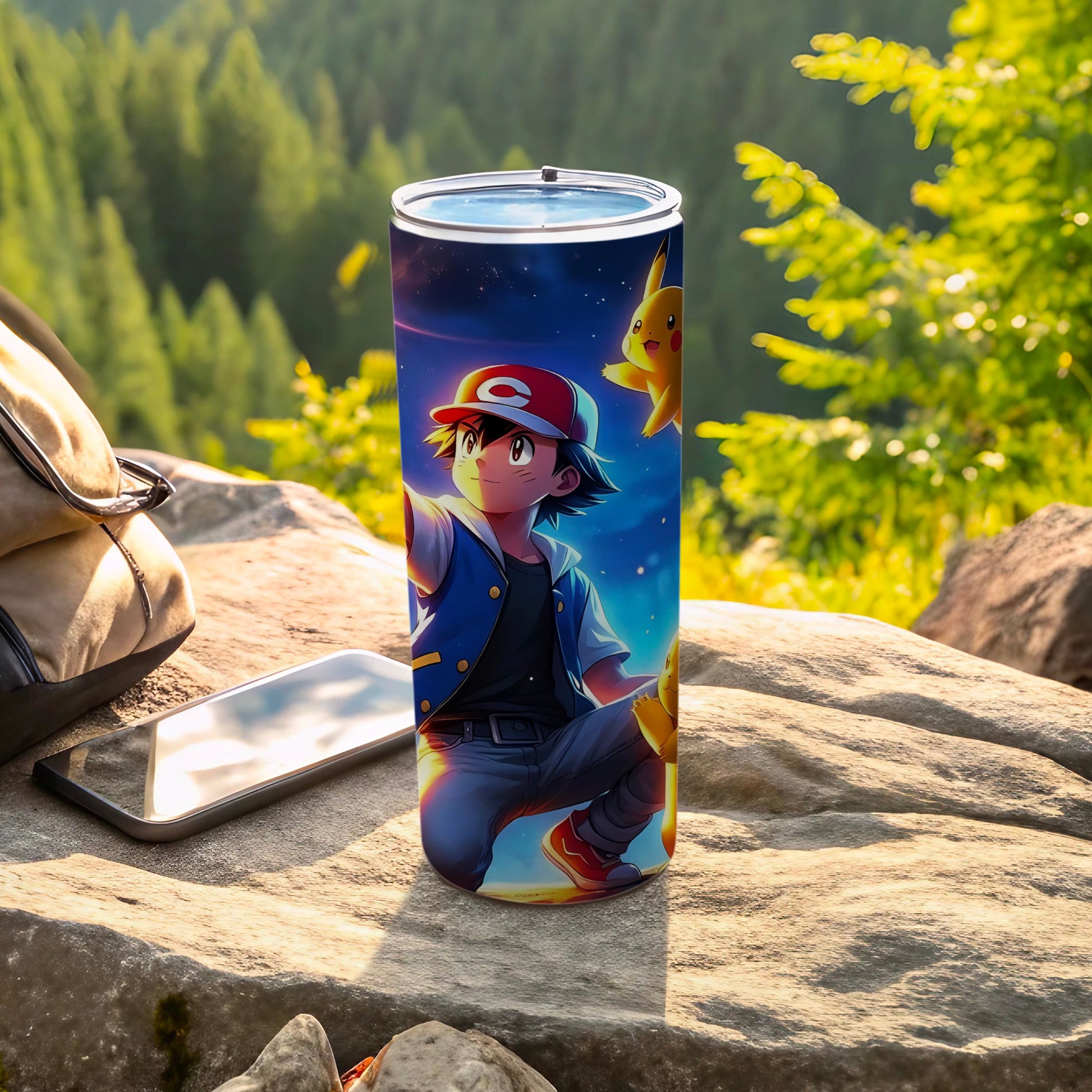 Ash and Pikachu Themed Travel Tumbler for Fans