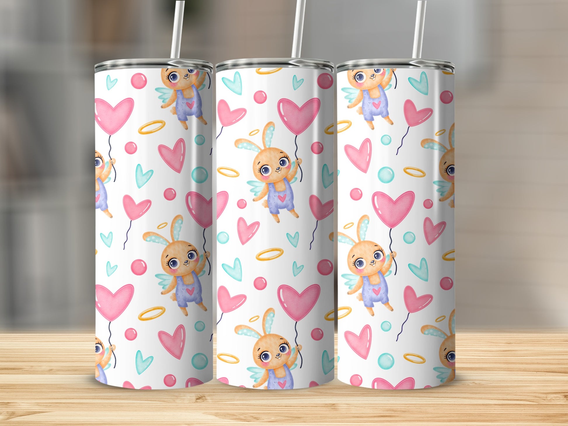 Cute Cartoon Angel Design Tumbler with Heart and Balloon