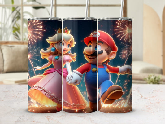 Mario and Princess Peach Fireworks Tumbler Cup