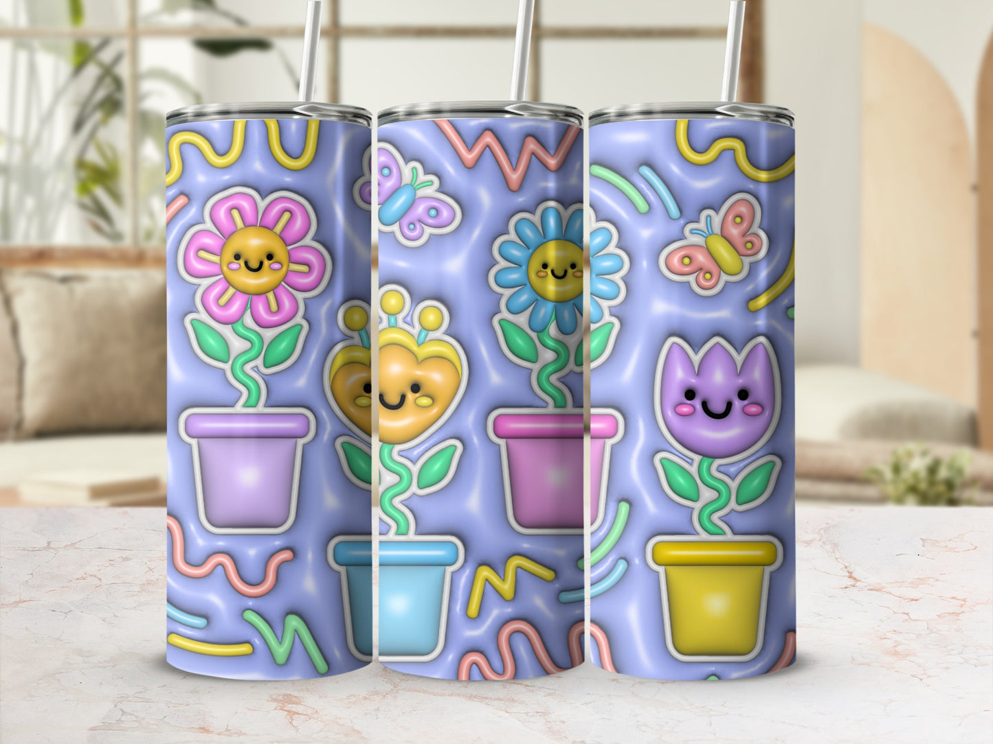 Happy Cartoon Flowers Butterflies Potted Plants product type