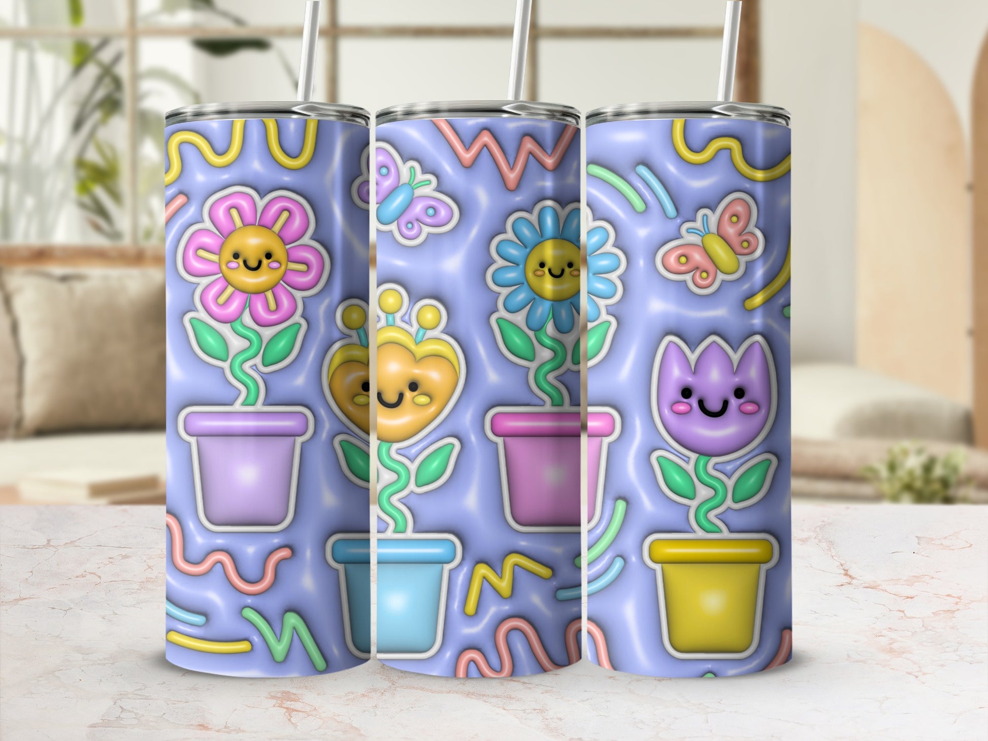 Happy Cartoon Flowers Butterflies Potted Plants product type
