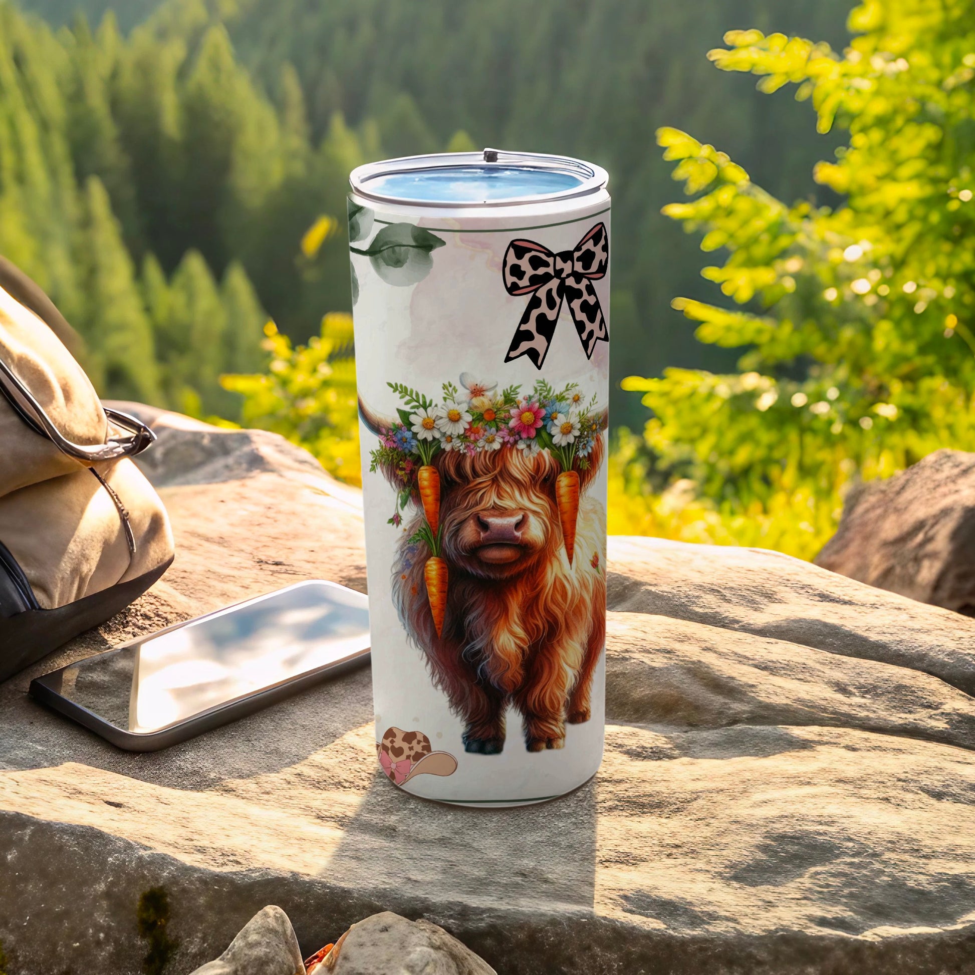 Cute Highland Cow with Flower Crown Design Tumbler