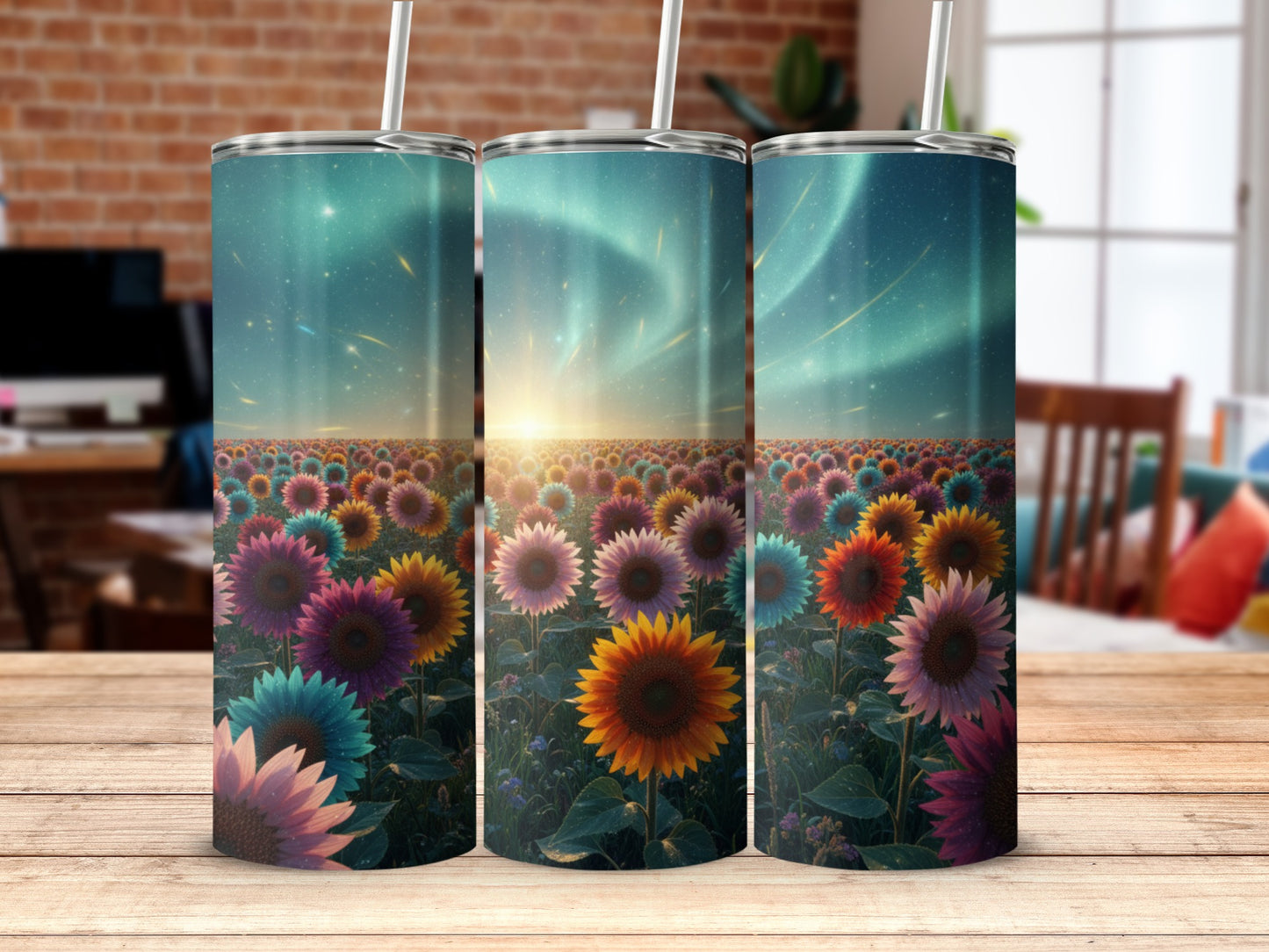Sunflowers Under Northern Lights Tumbler