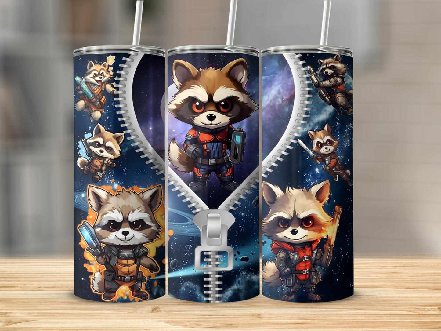 Adorable Space Cartoon Rocket Raccoon Tumbler